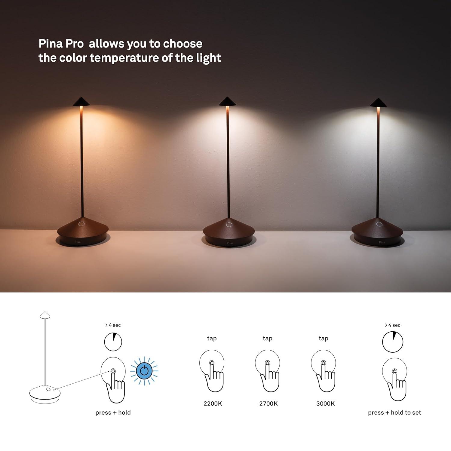 Zafferano, Pina Pro Lamp with Gold Leaf, Rechargeable Cordless Table Lamp with Touch Controls, Usable as an Indoor Lamp, Dimmer, 2200-3000 K, Height 11.4 Inches