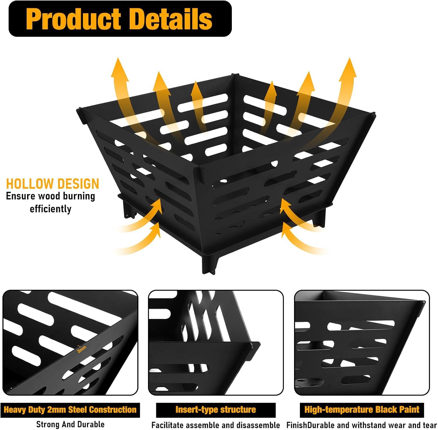 17 Inch Outdoor Camping Fire Pit, Heavy Duty Portable Wood-Burning Fire Pit Stove With Storage Bag For Outdoor Patio, Heating, Picnic, Bonfire And BBQ, Trapezoid Vertical Hollow, Black