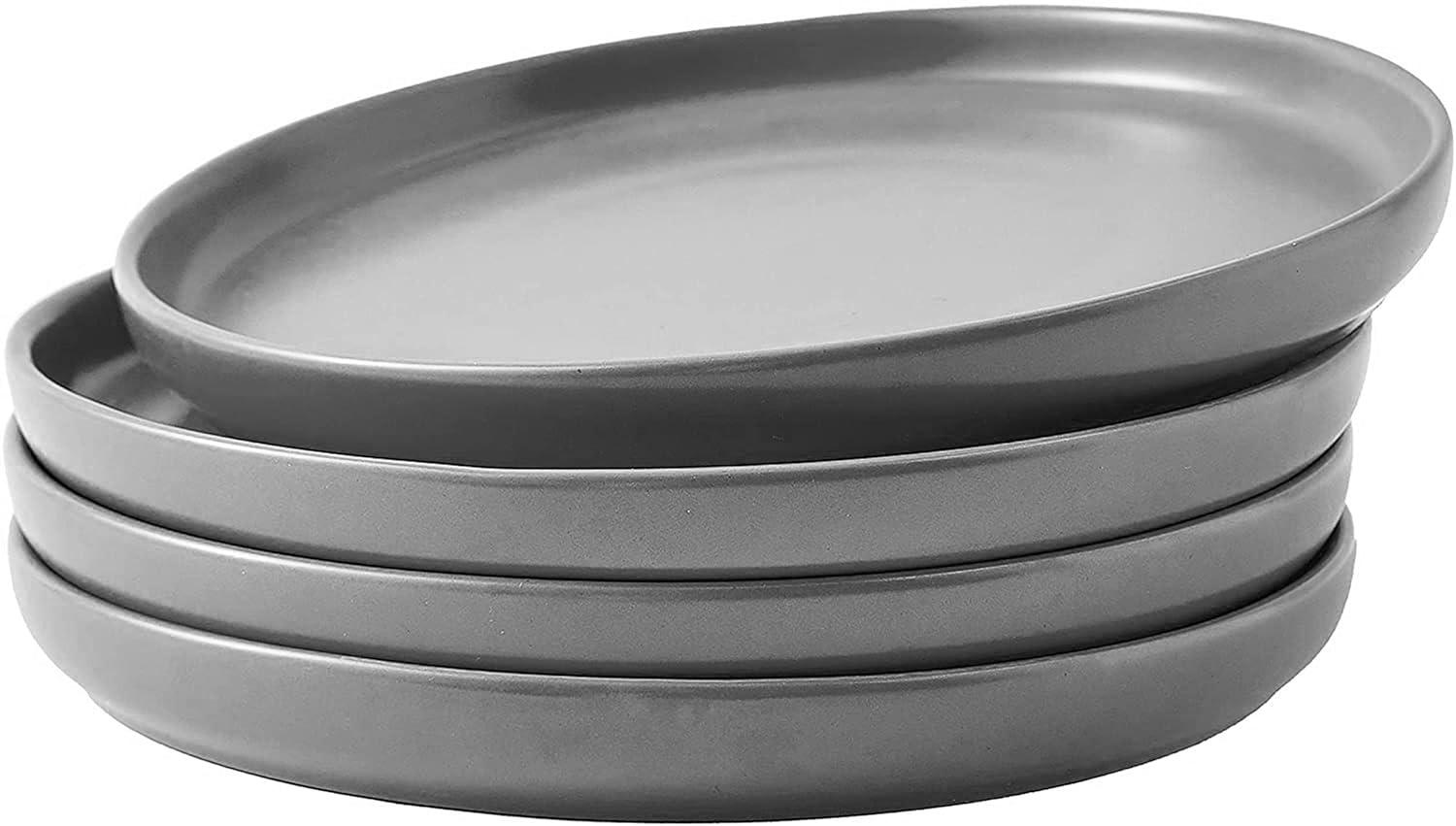 Bruntmor Set of 4 Elegant Matte 11" Round Ceramic Dinner Plates, White