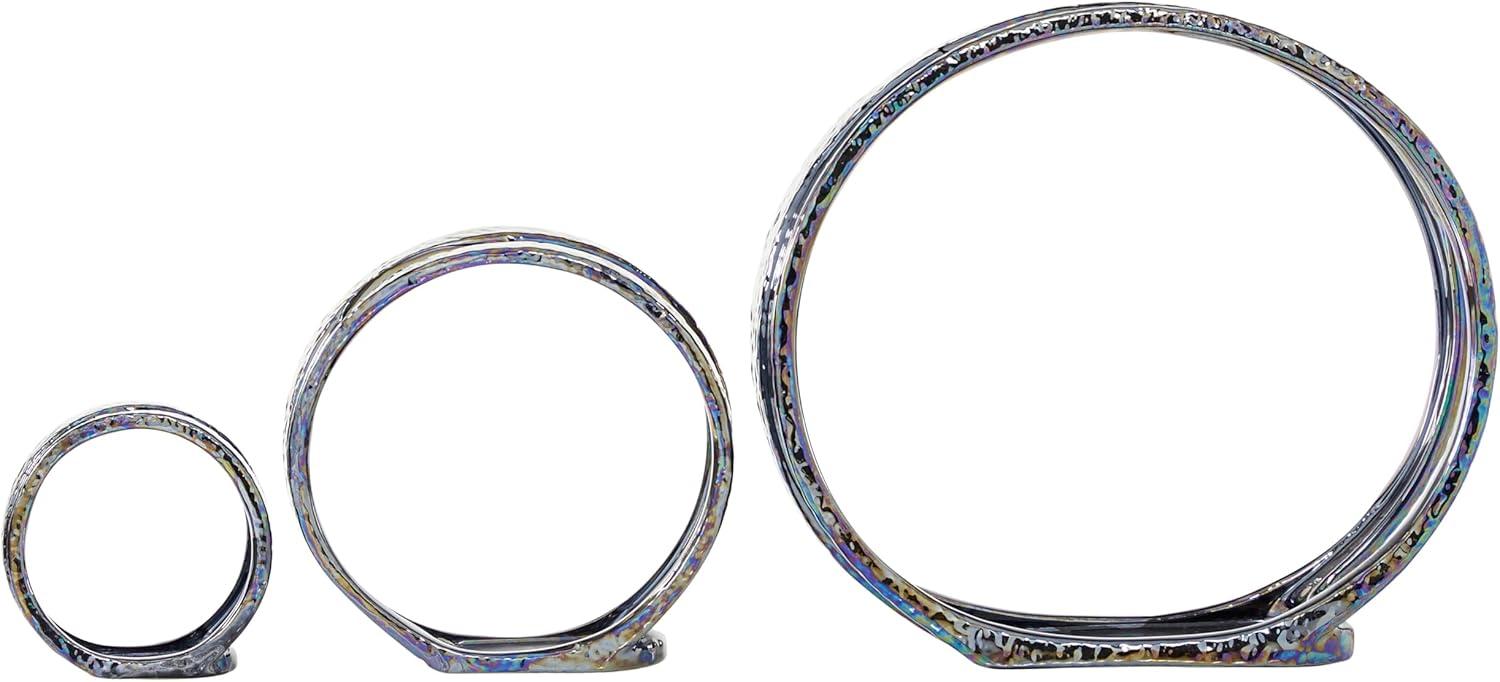 Set of 3 Glam Kaleidoscopic Candle Holders Silver - Olivia & May: Elegant Centerpiece, Metallic Finish