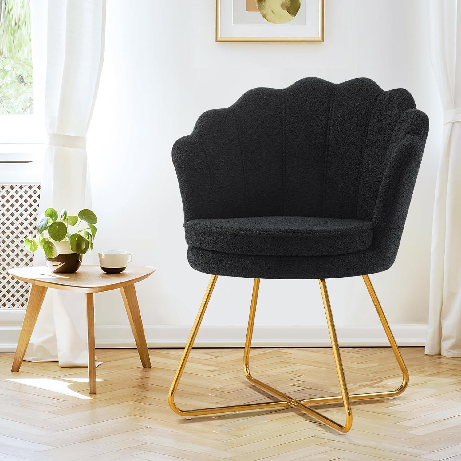 Black Velvet Barrel Accent Chair with Gold Legs