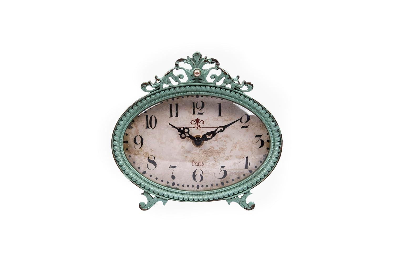 Woven Paths 6.5" x 2" x 6.25" Antique Style Pewter Mantel Clock in Distressed Aqua