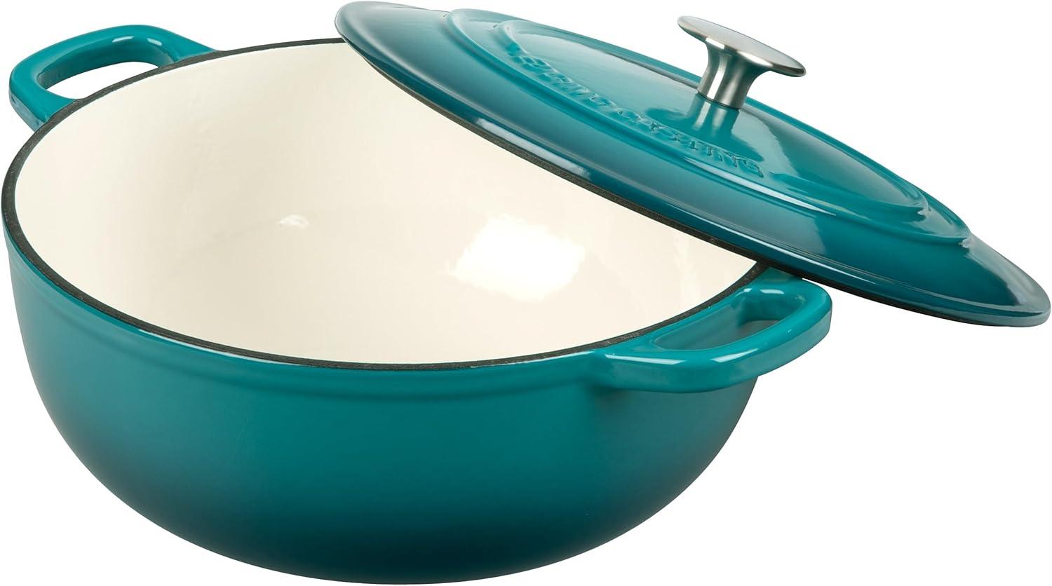 Darkcyan Enameled Cast Iron Round Dutch Oven with Lid, 5 Quart