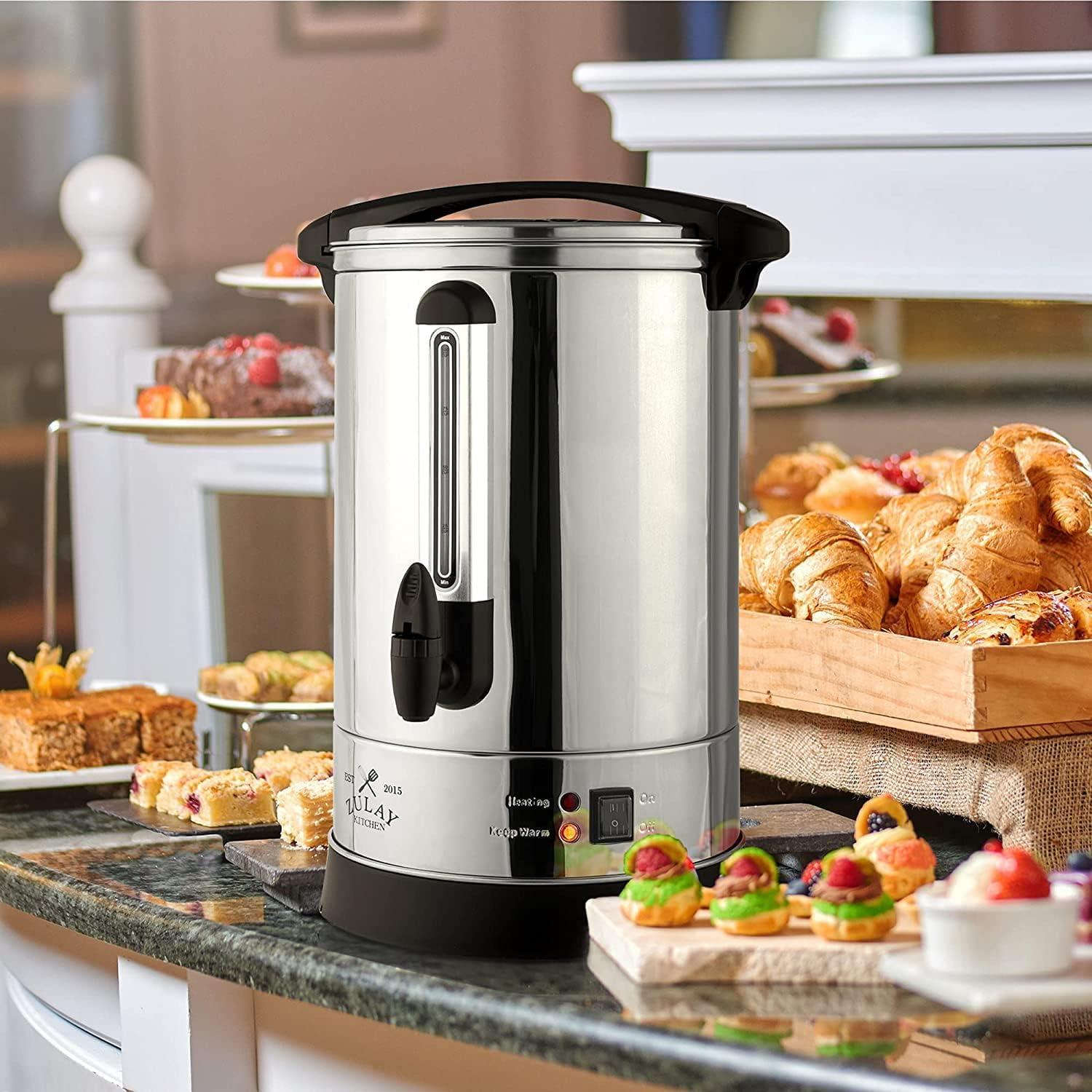 Zulay Kitchen Coffee Urn Stainless Steel 100 Cup Commercial Coffee Dispenser for Coffee and Tea (Silver)