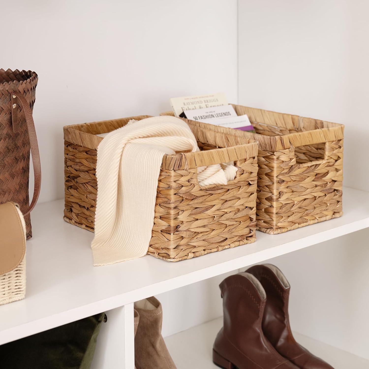 Natural Wicker Rectangular Storage Basket with Handles