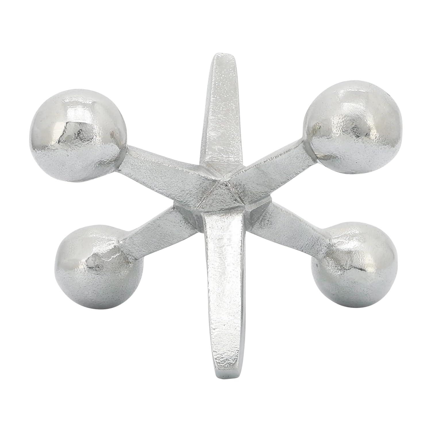 Sagebrook Home Creative Metal Jacks Sculpture for Room, Bedroom or Office Decor, Aluminum, Silver 7 L x 5 W x 5 H Inches