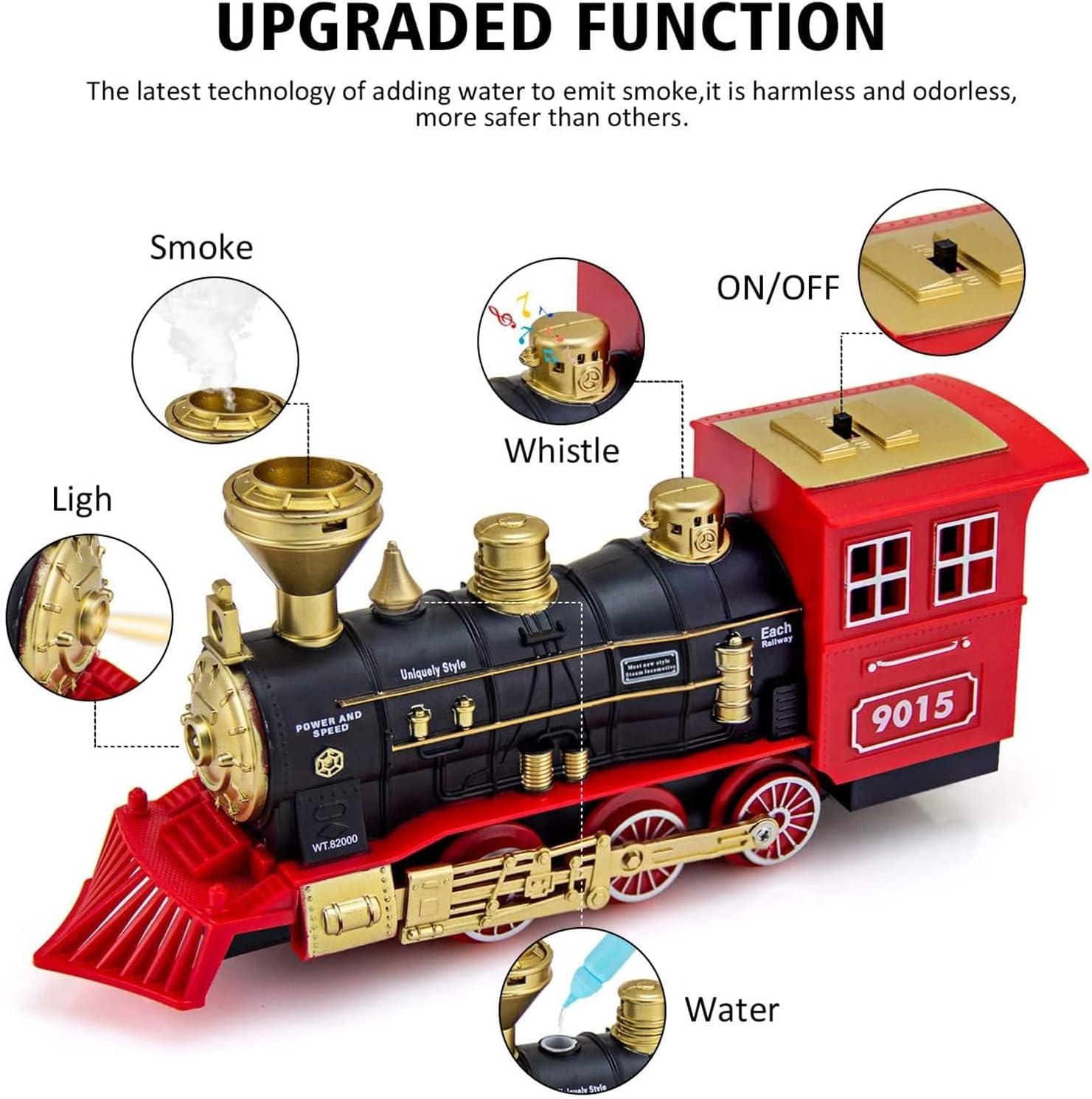 Red and Black Steam Locomotive Toy with Smoke and Lights