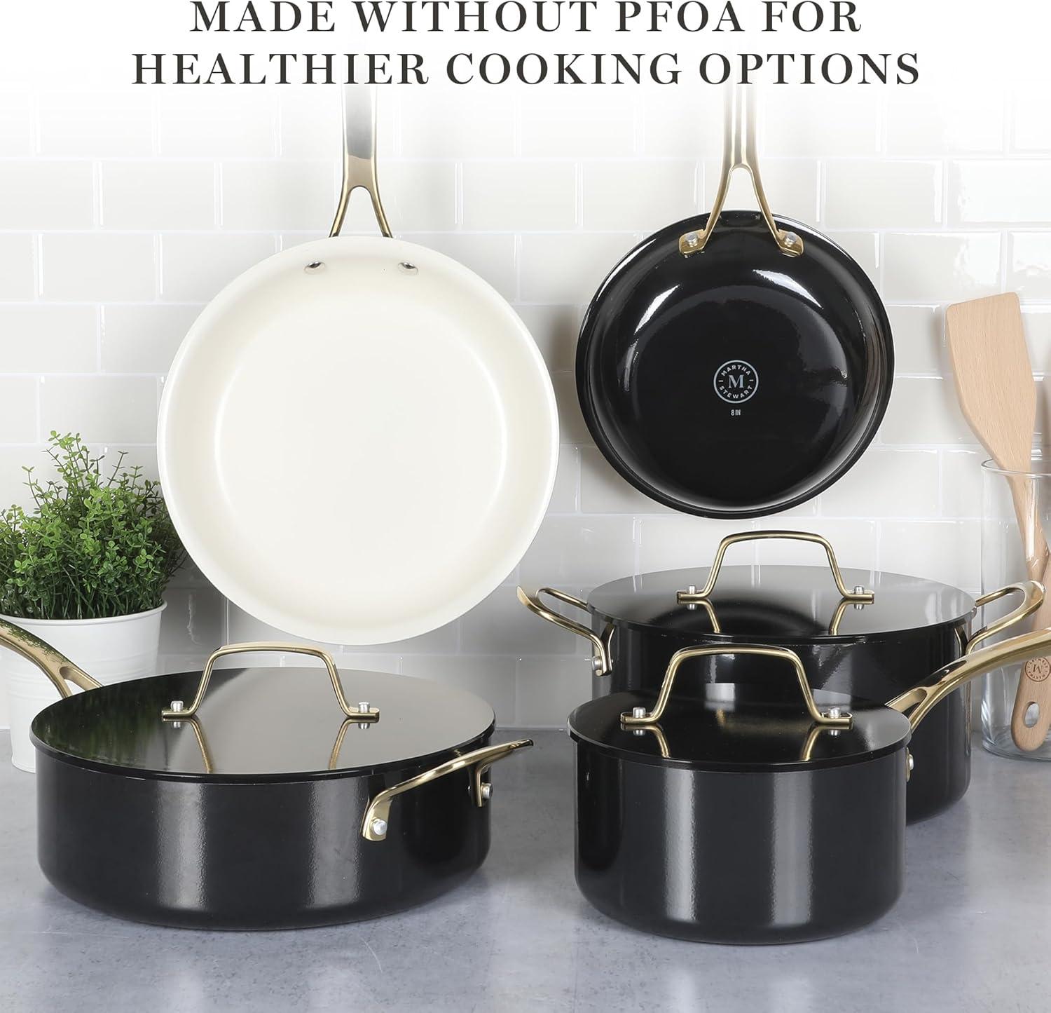 Black and Gold 10-Piece Nonstick Enamel Aluminum Cookware Set