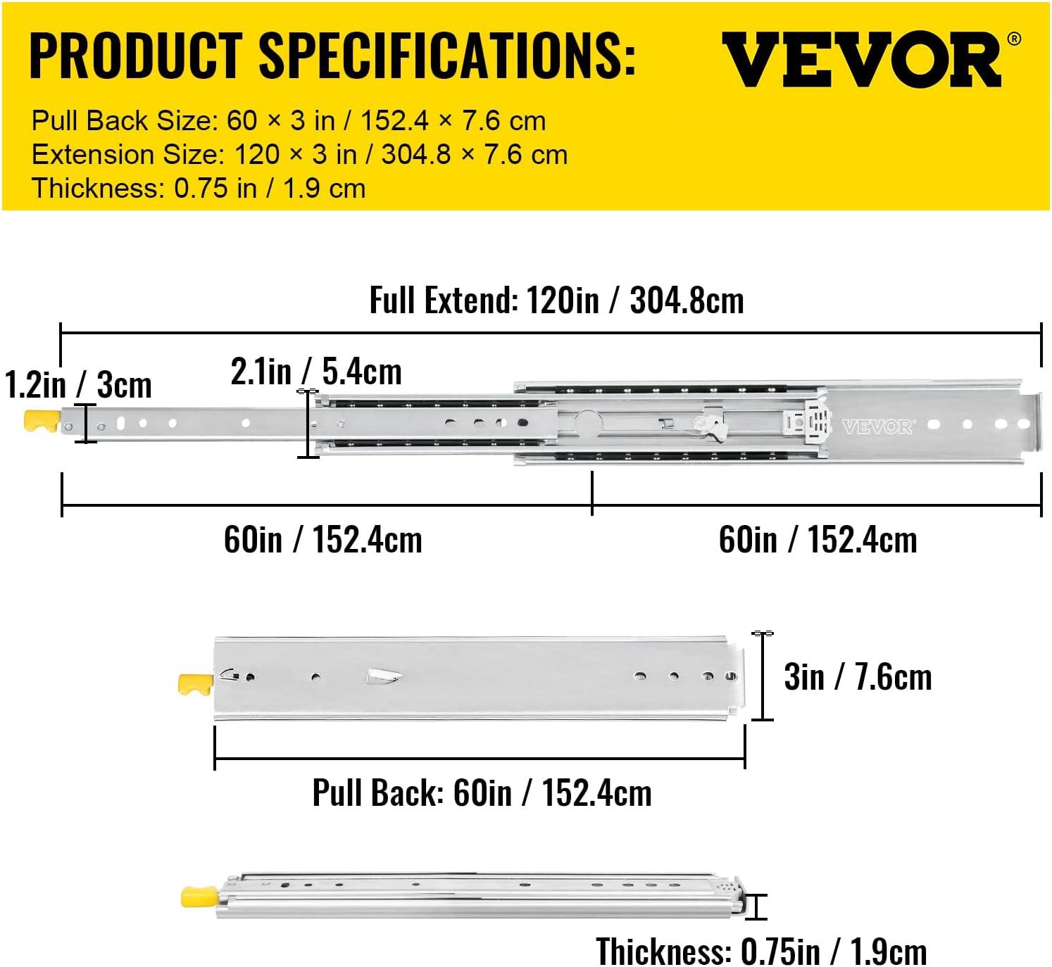 VEVOR Full Extension Soft Close Side Mount Metal Drawer Slide (Set of 2)