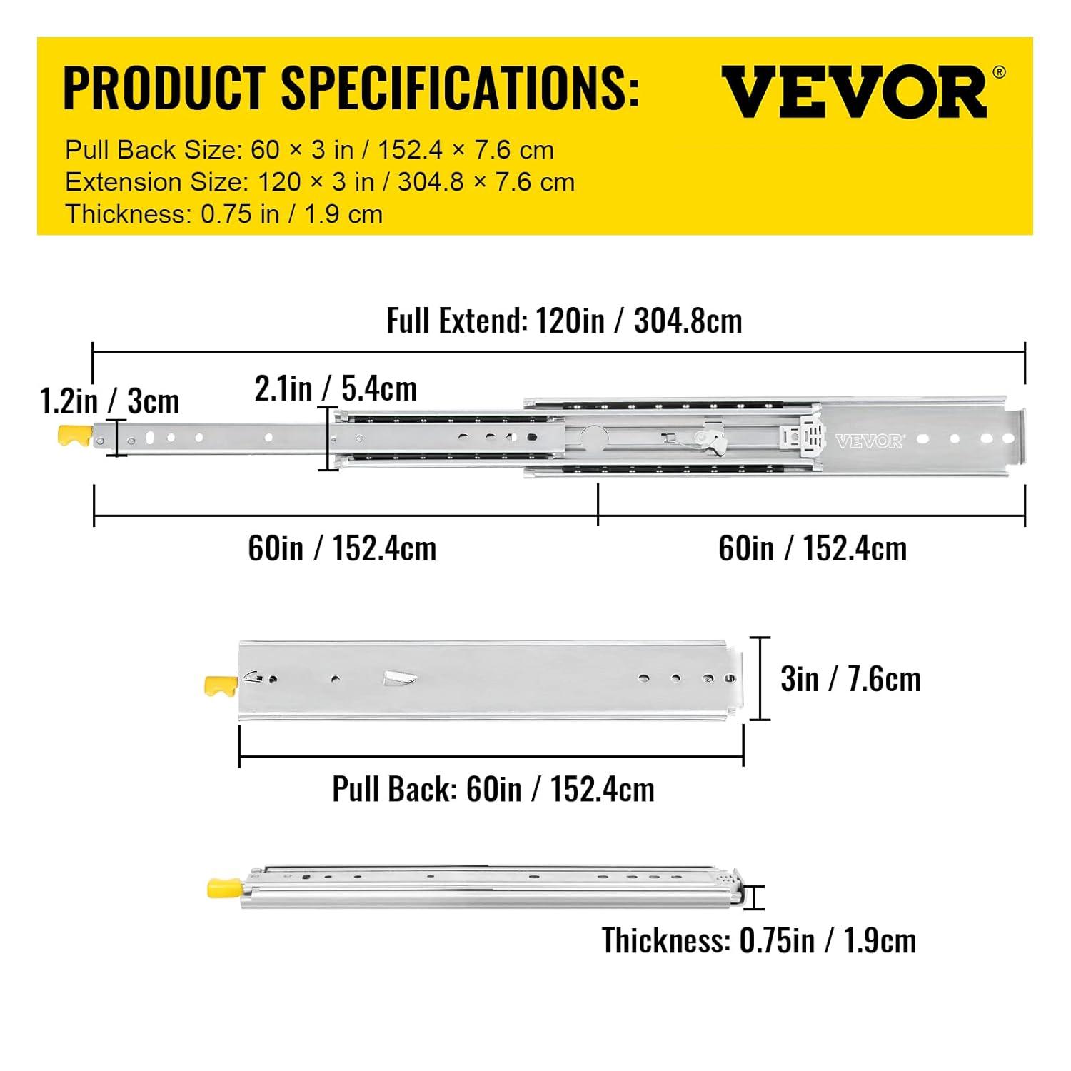 VEVOR Full Extension Soft Close Side Mount Metal Drawer Slide (Set of 2)