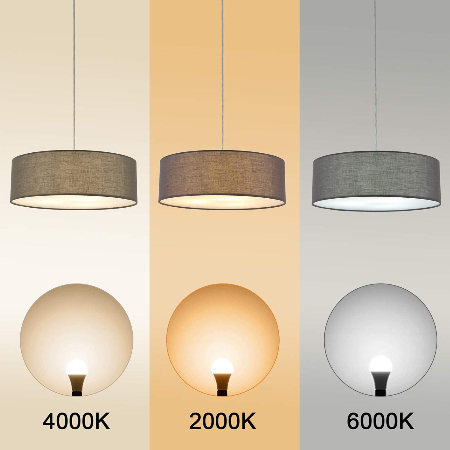 Modern Grey Fabric Drum Pendant Light with Frosted Acrylic Diffuser