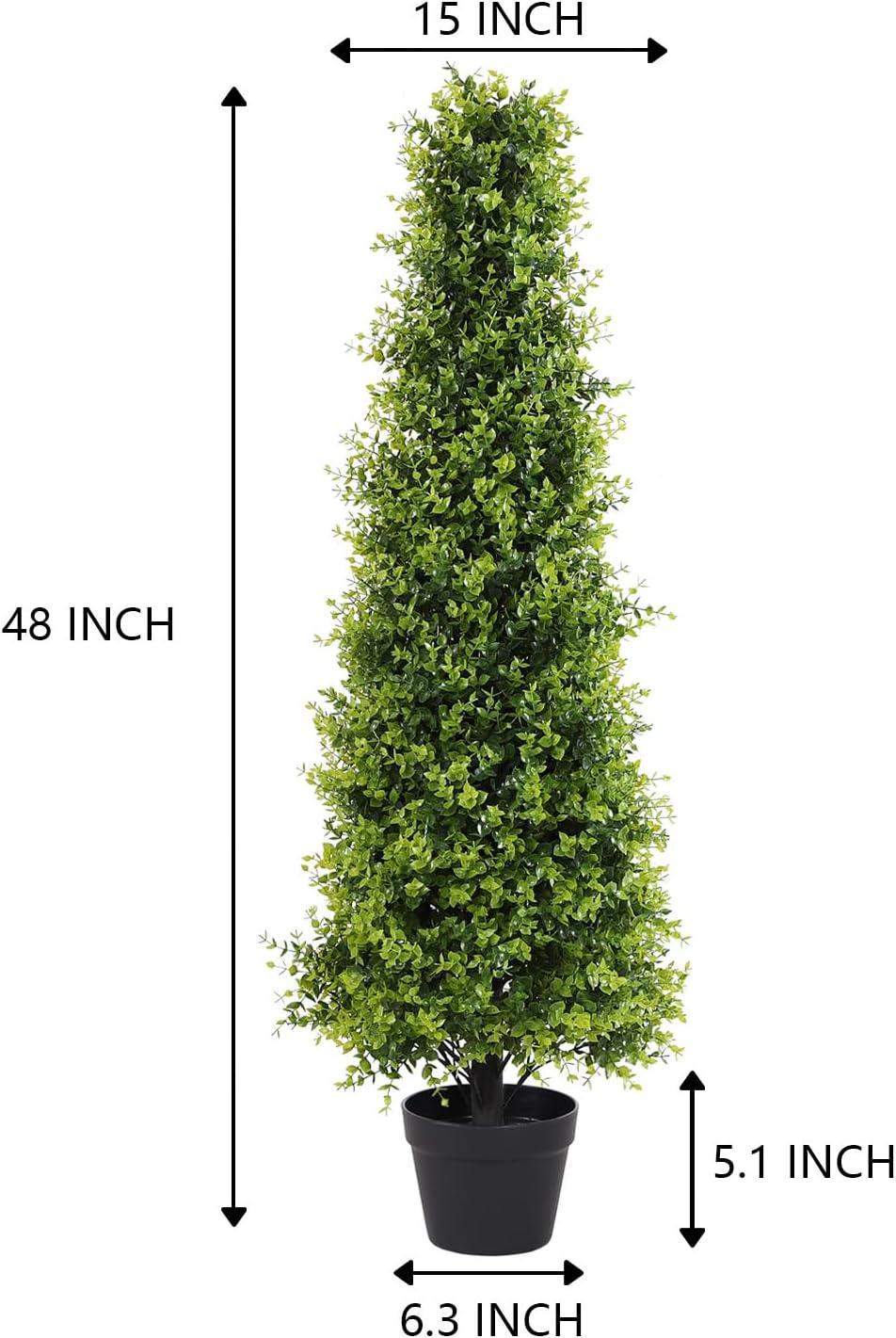 48'' Green Plastic Boxwood Topiary Trees in Black Pots