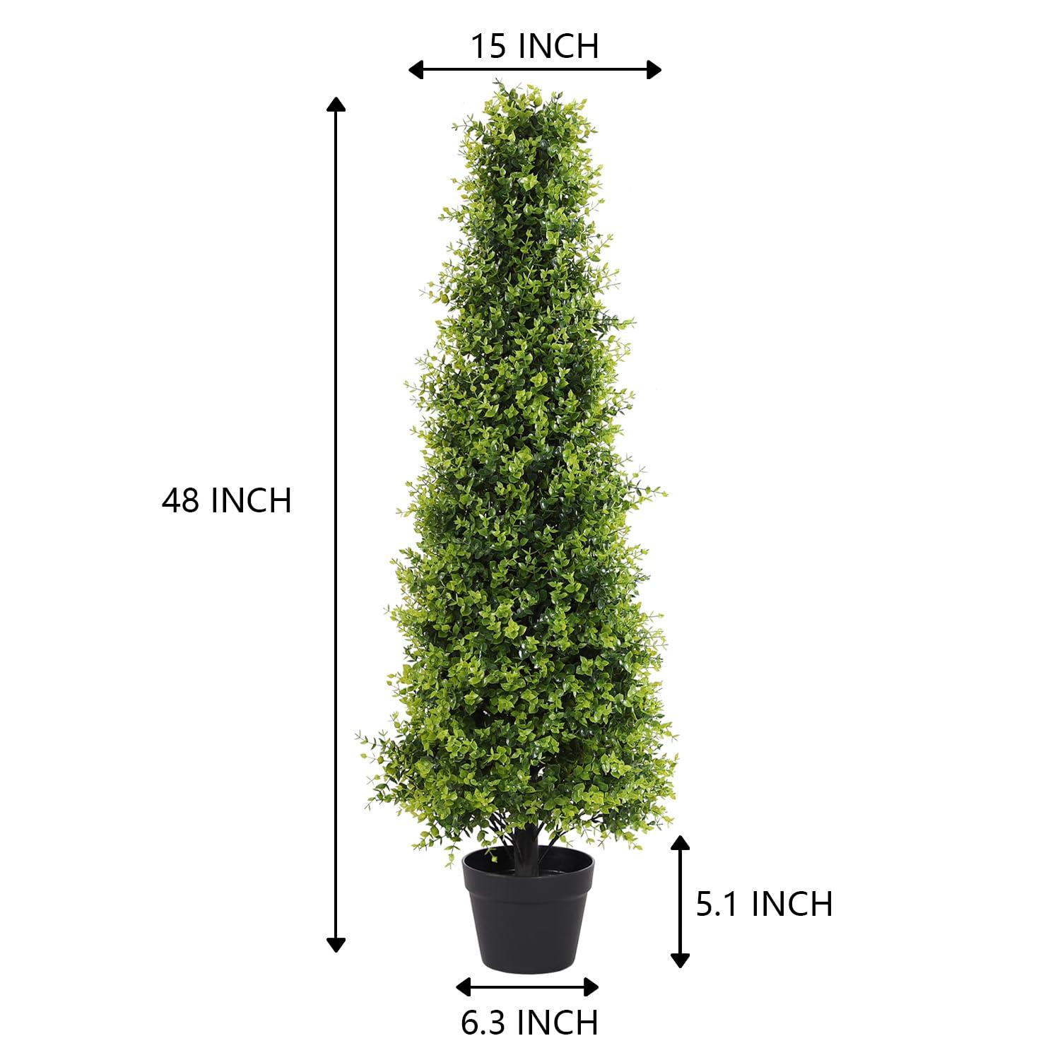 4ft Artificial Boxwood Topiary Trees, Set of 2 – UV Resistant Faux Evergreen Shrubs and Bushes for Outdoor Planters, Realistic Fake Plants for Front Porch Outside Patio Yard, 4 Foot Tall