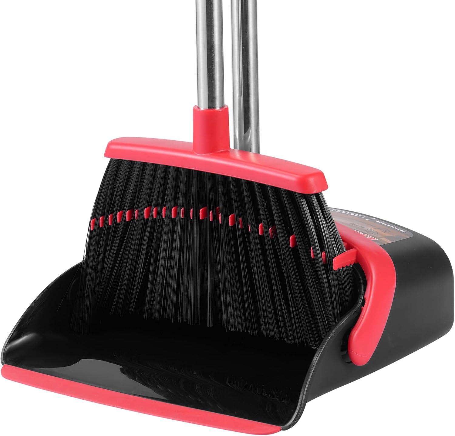 Heavy-Duty Broom and Dustpan Set for Outdoor Broom and Dust pan for Home Commercial Cleaning Supplies Angle Broom with Long Handle Perfect for Courtyard Garage Lobby Mall Market Street, B6