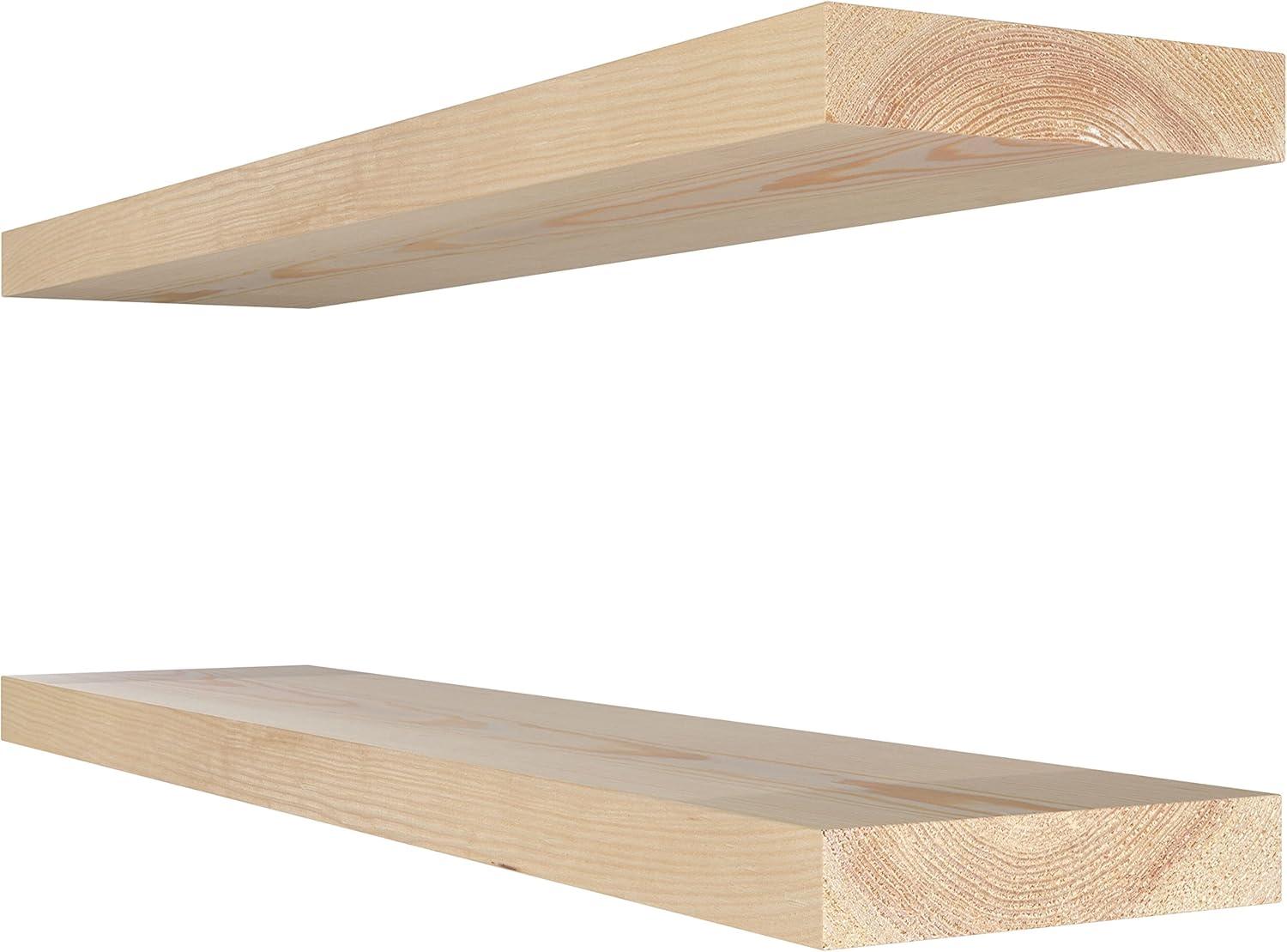 Baobab Workshop Solid Wood Floating Shelves, Wooden Shelves for Wall (Set of 2)
