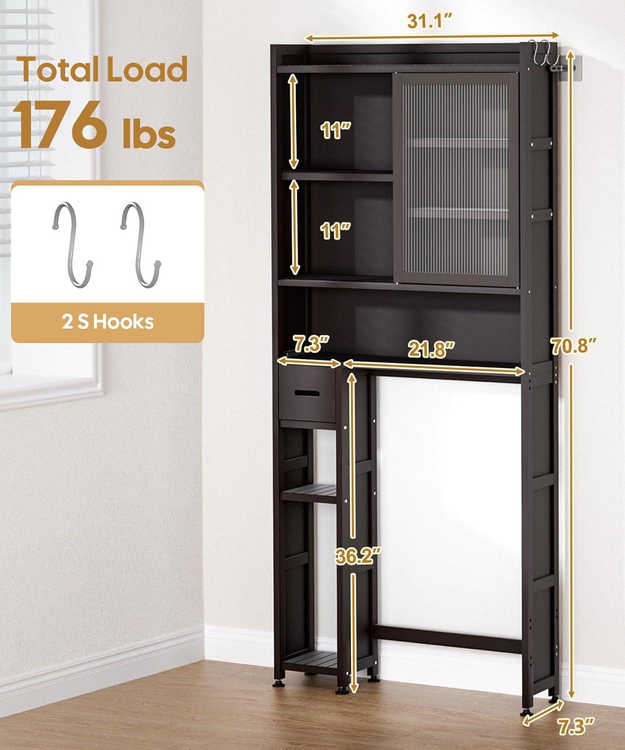 Latitude Run® Over The Toilet Storage Cabinet With Acrylic Door Panel And Paper Towel Drawer, Bamboo Space Saver Shelf, Bathroom Organizer Rack