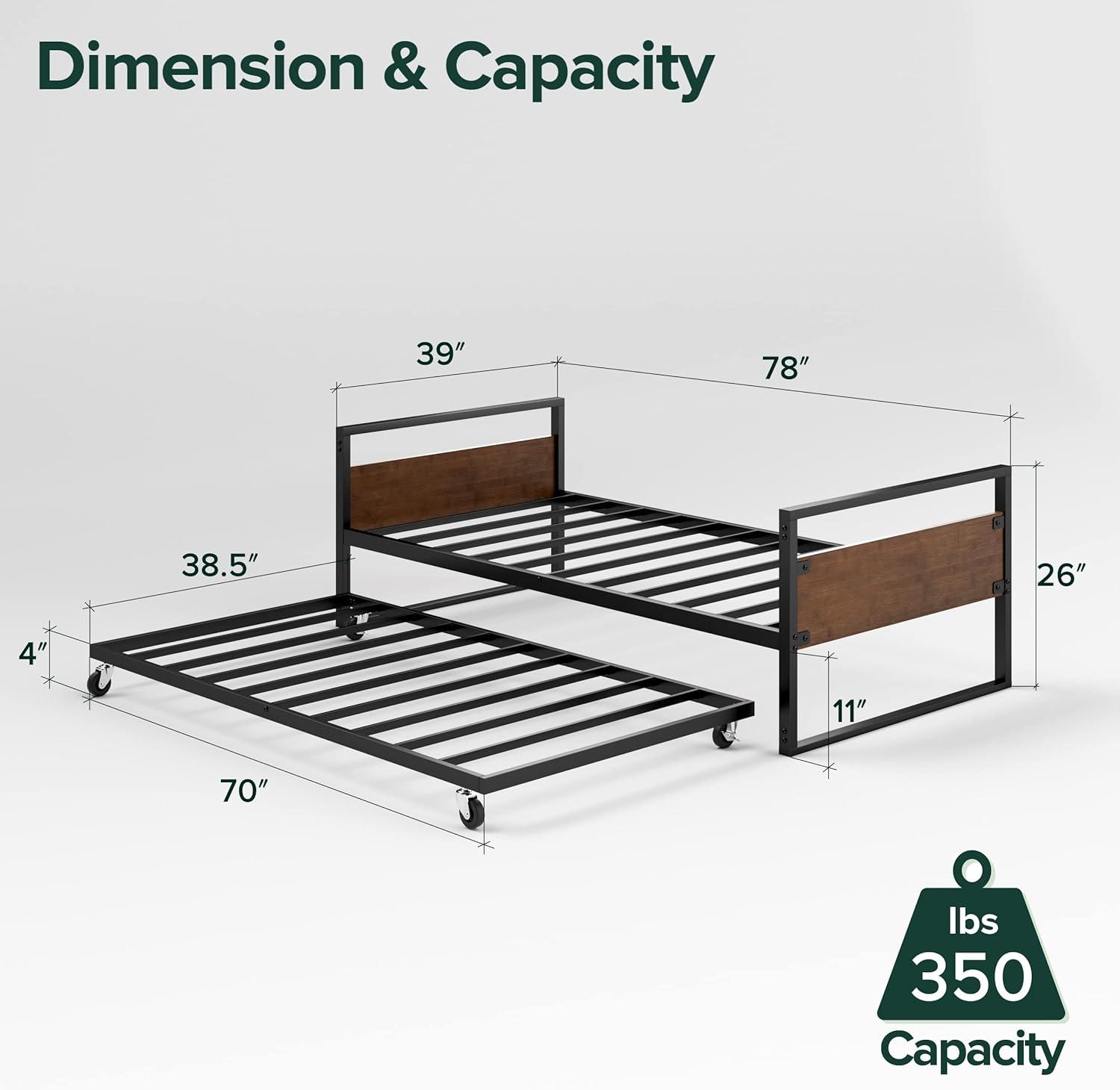 Twin Bamboo and Metal Daybed with Trundle and Headboard