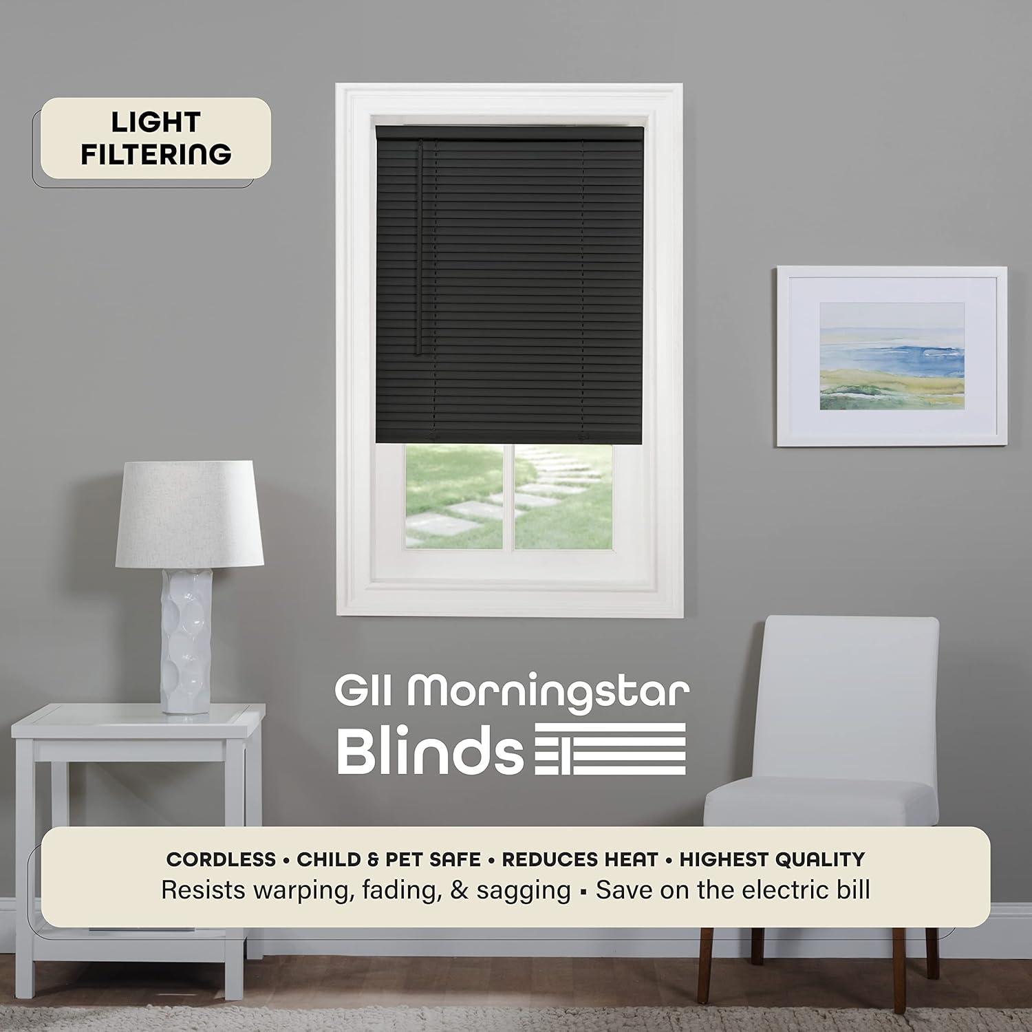 Achim GII Morningstar Indoor Cordless Black Vinyl Light Filtering Window Mini Blind, 64" L x 34" W