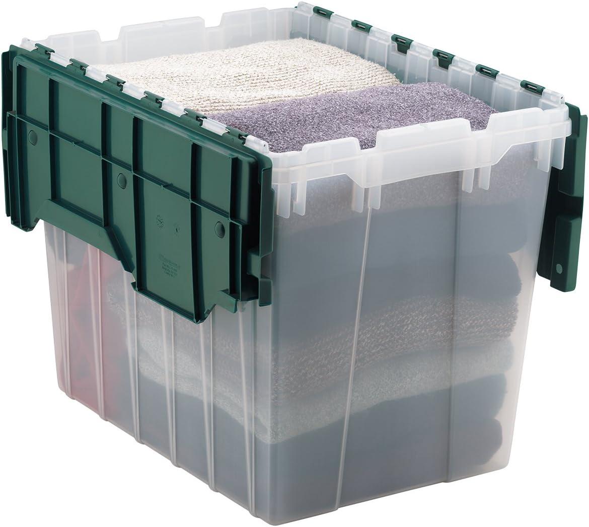 Clear and Green 18 Gallon Stackable Plastic Storage Box with Hinged Lid