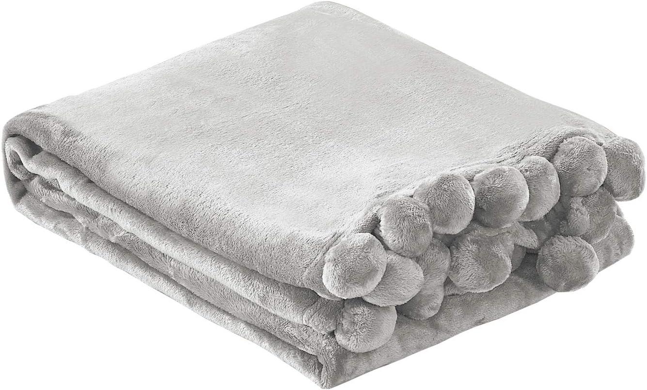 Home Soft Things Flannel Fleece Pom Pom Blanket