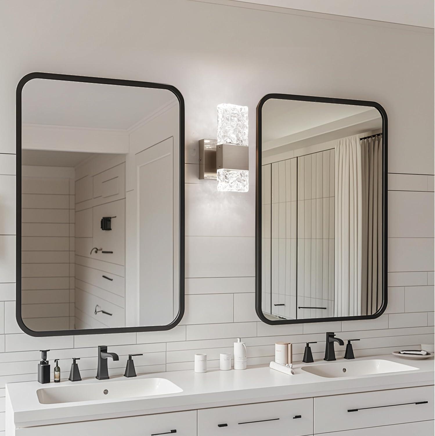 Modern Bathroom Vanity Light fixtures Over Mirror Brushed Nickel Crystal LED Bathroom Lighting fixtures 3 Lights 6000K