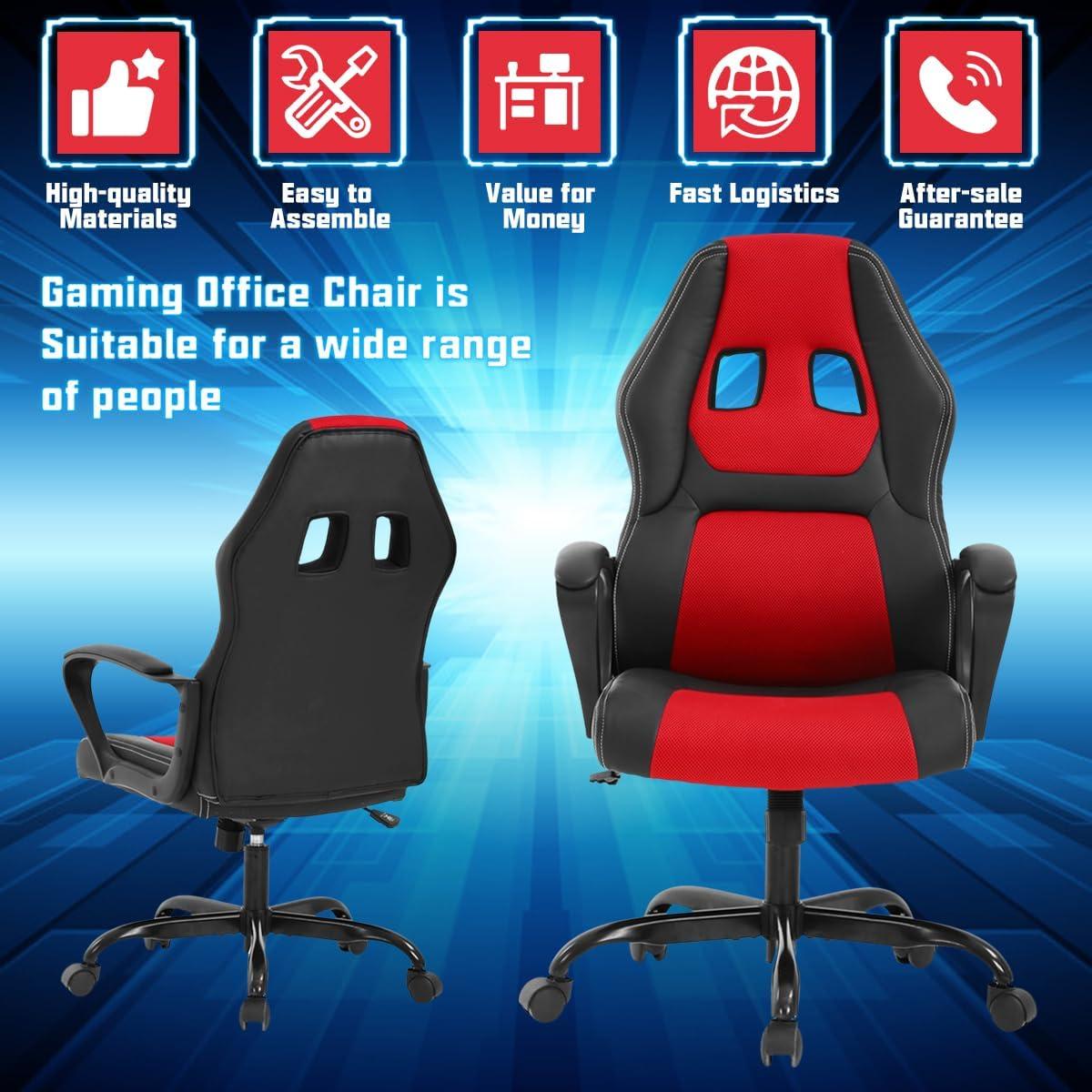 Dkelincs Gaming Chair Adjustable Game Chair PU Leather Computer Chair High Back Office Desk Chair with 360° Rolling Wheels & Lumbar Support for Teen, Red