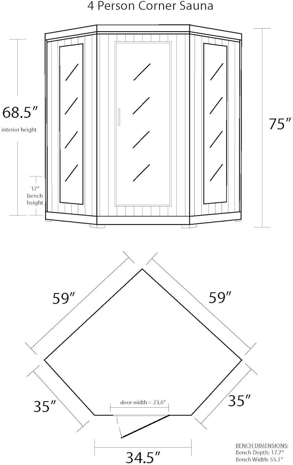 Hemlock 4-Person Corner Infrared Sauna with Carbon Heaters