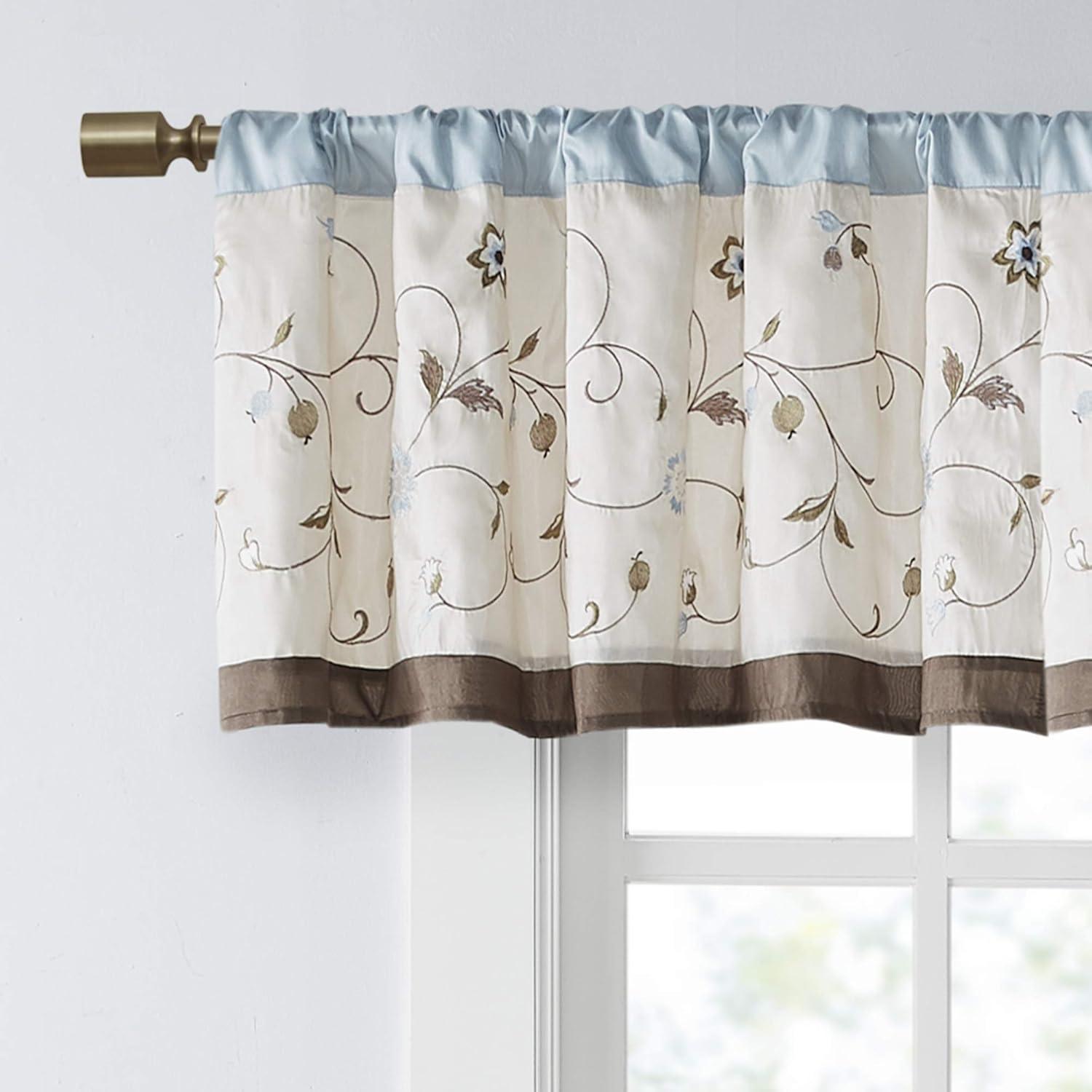 Serene Floral Embroidered 50'' W Window Valance