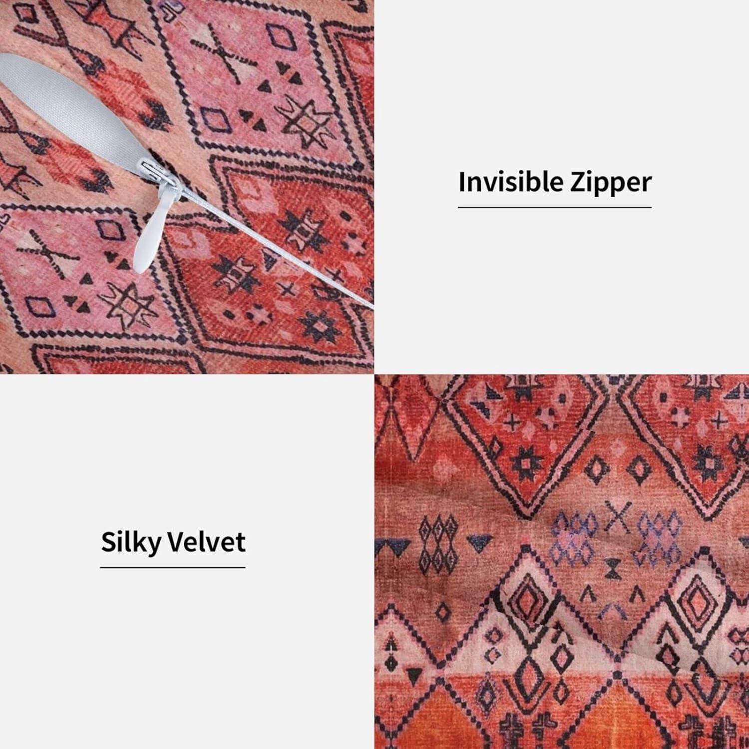 Set of 2 Throw Pillow Cover Boho Farmhouse Oriental Traditional Moroccan Style Throw Pillow Case Soft Velvet Decorative Home Decor Living Room Cushion Case for Bed Couch Car 18x18 Inch