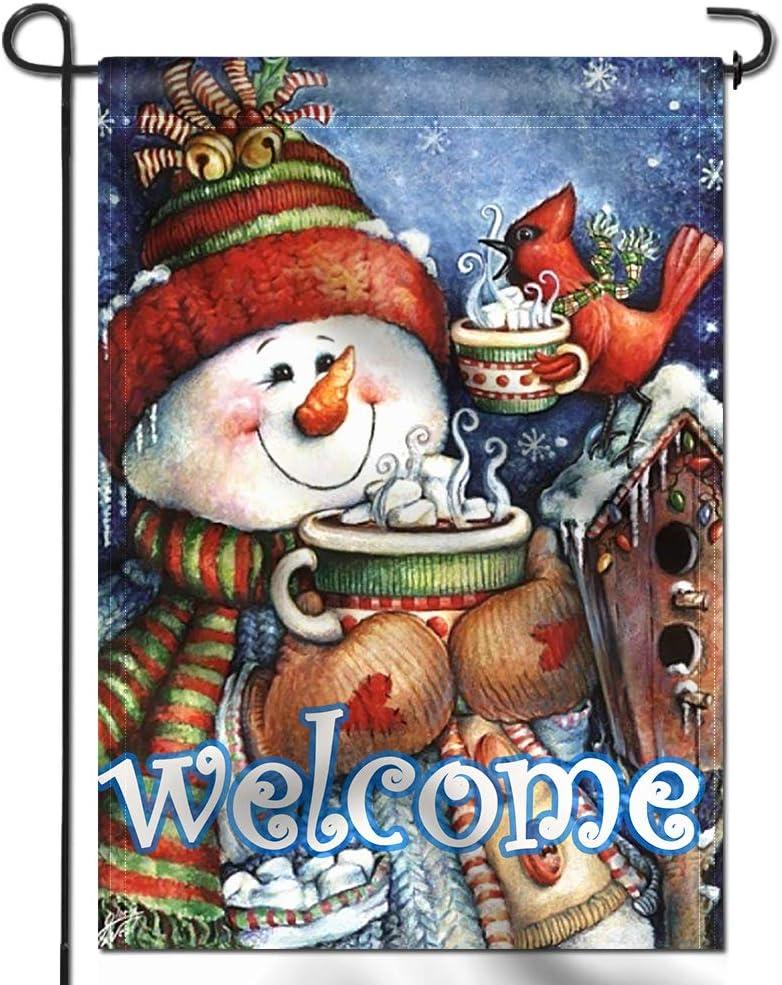 Winter Snowman and Bird Double-Sided Garden Flag