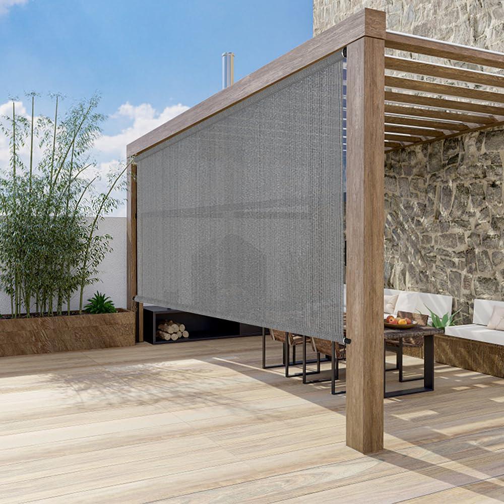 SMONTER Outdoor Sunshade Roller Shade 6'W x 6'H (72" Wx72 H), Exterior Cordless Roll Up Shades Blinds, UV Protection Shade Cloth with Crank Operation for Outside Windows Patio Porch Gazebo, Walnut