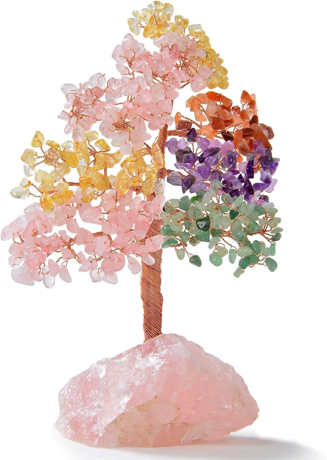 Multicolor Crystal Tree of Life with Rose Quartz Base