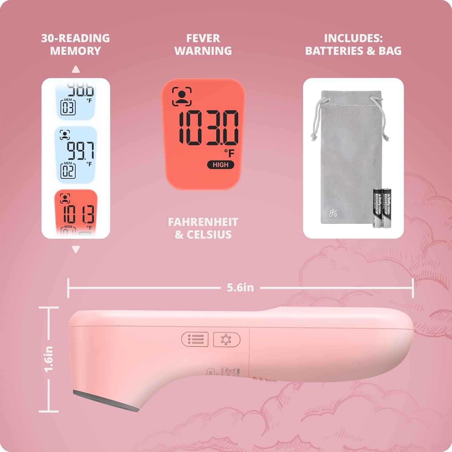 Greater Goods Digital Infrared Forehead Thermometer, Kids and Adults w Backlit Display, Blush Pink