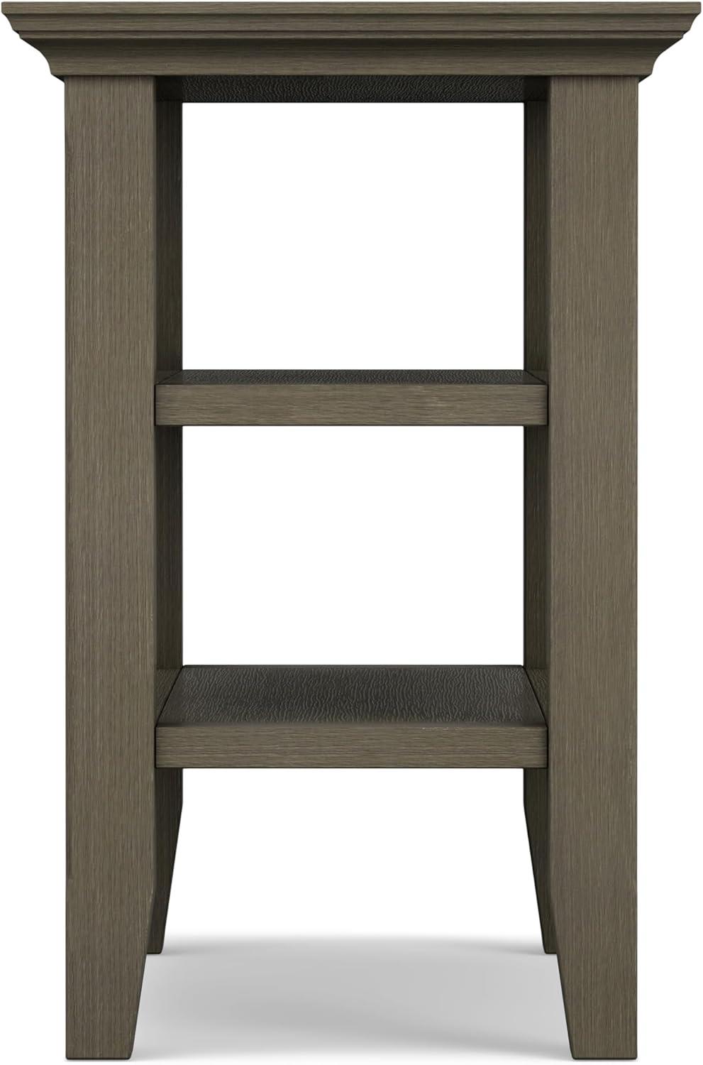 Farmhouse Gray Solid Wood Narrow Side Table with Shelves