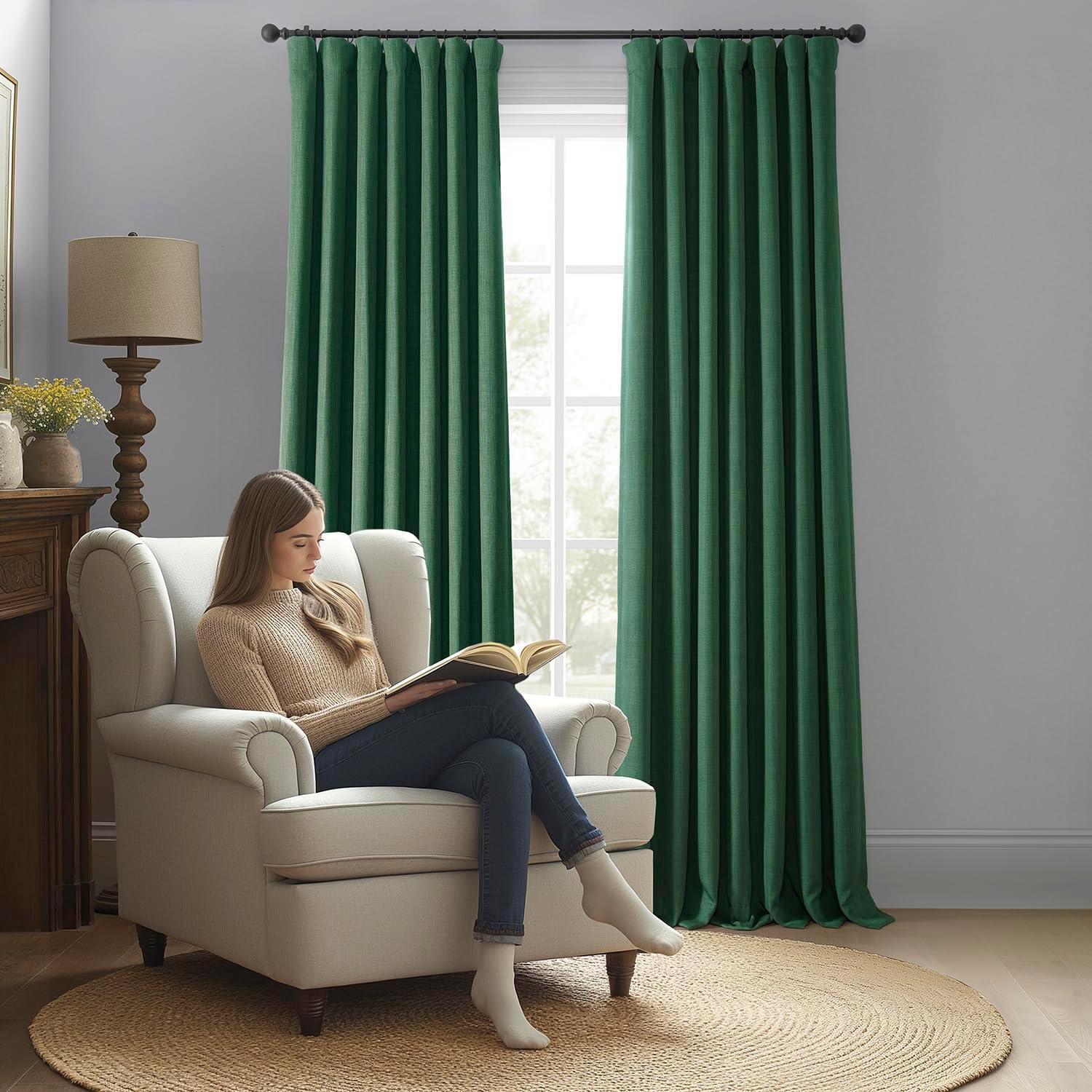 HPD Half Price Drapes Key Green Faux Linen Room Darkening Curtains for Bedroom & Living Room Curtains (1 Panel), Door & Window Curtains 84 inches long, Rod Pocket Curtains & Drapes, 50W X 84L