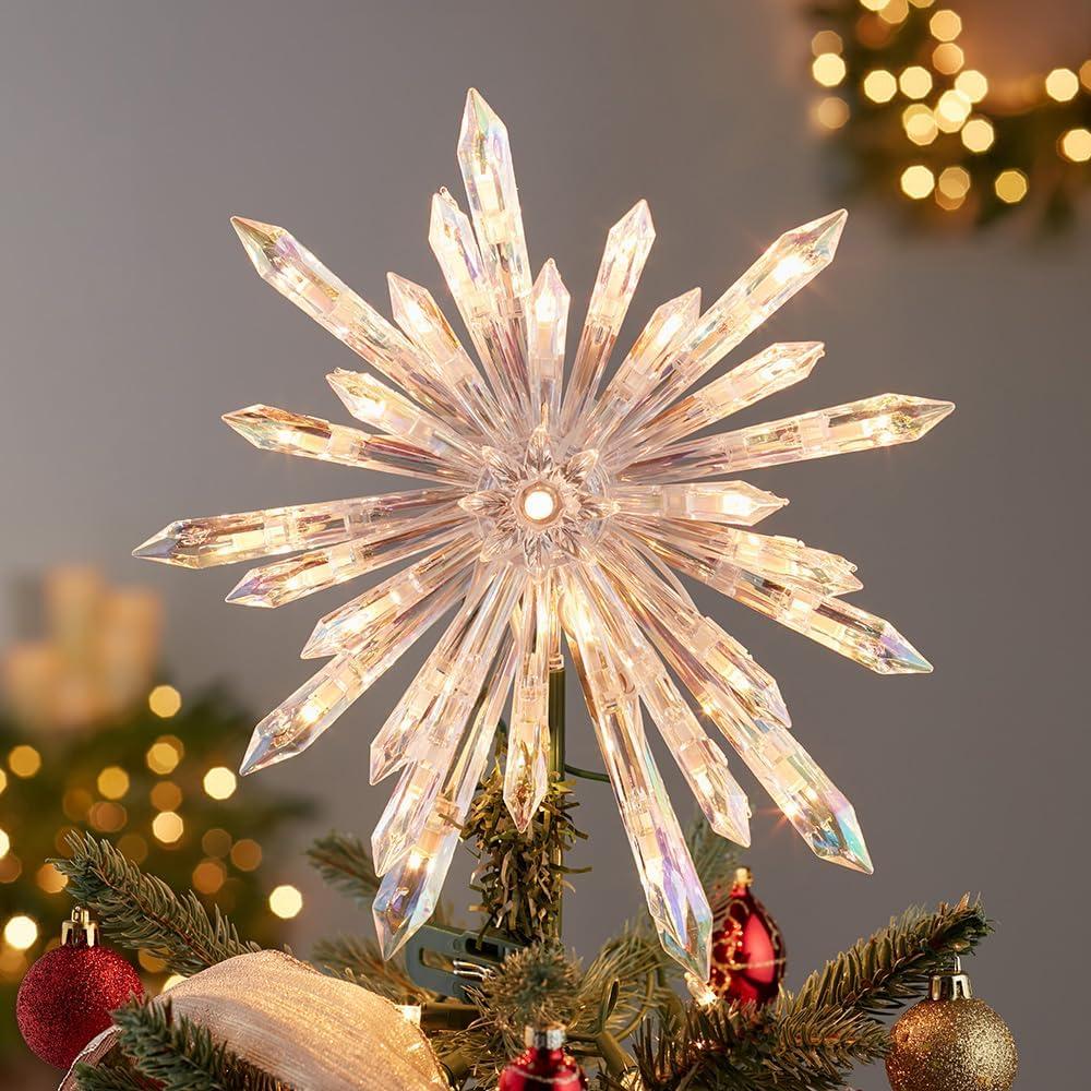 Kurt Adler 13.5" Clear Crystal Snowflake Tree Topper with Lights
