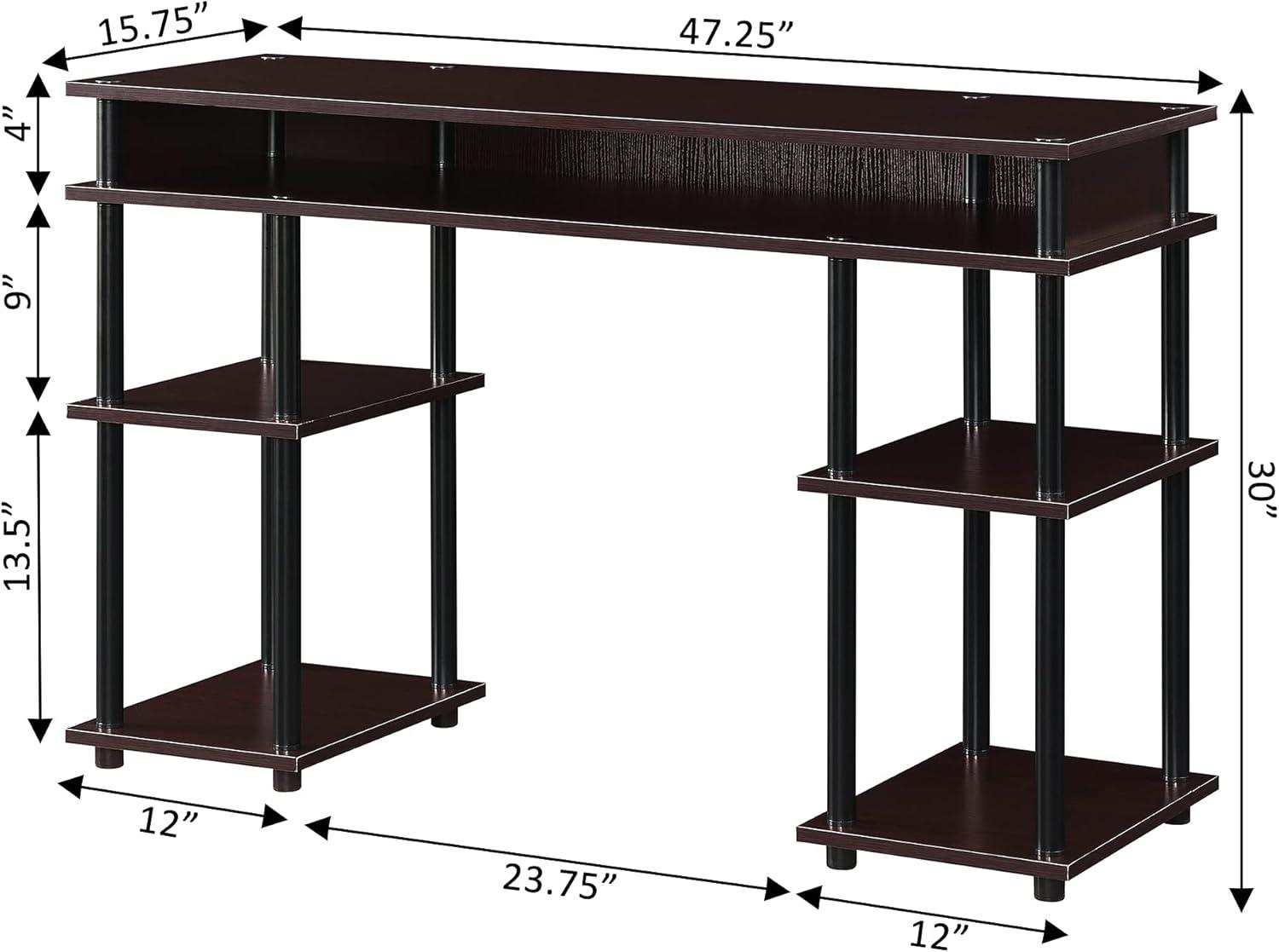 Convenience Concepts Designs2Go 30 inches Tall No Tools Student Desk with Shelves, Espresso/Black
