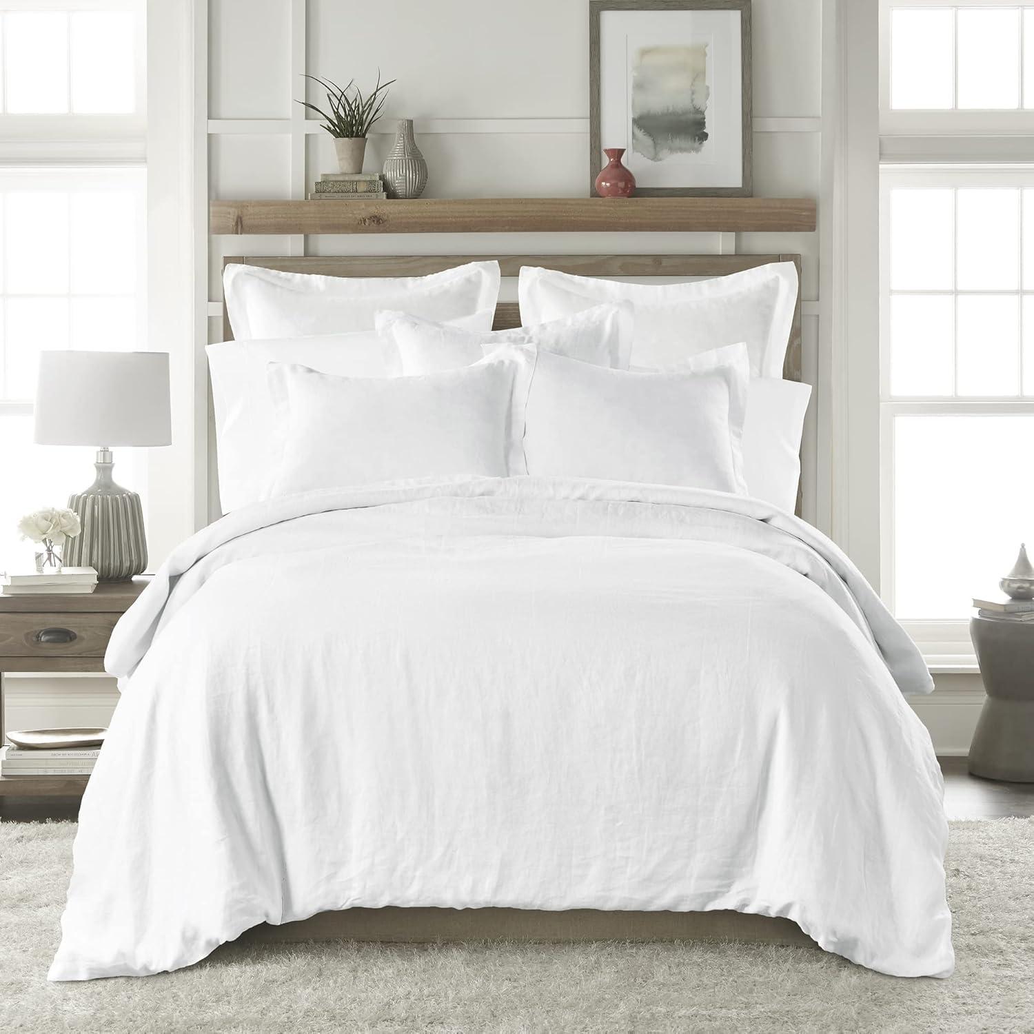 Washed Linen Full/Queen Duvet Cover - White - Levtex Home