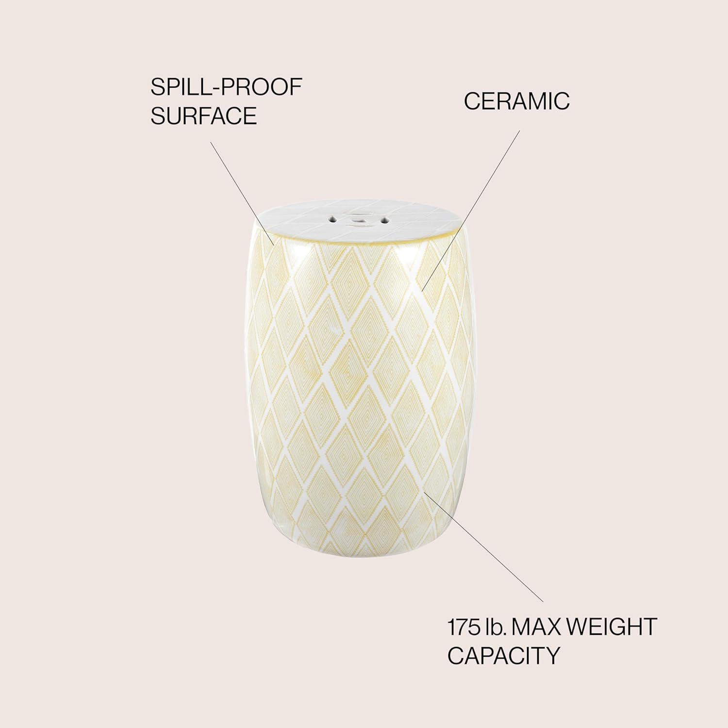 Moroccan Diamonds 18" Ceramic Drum Garden Stool, Yellow - JONATHAN Y