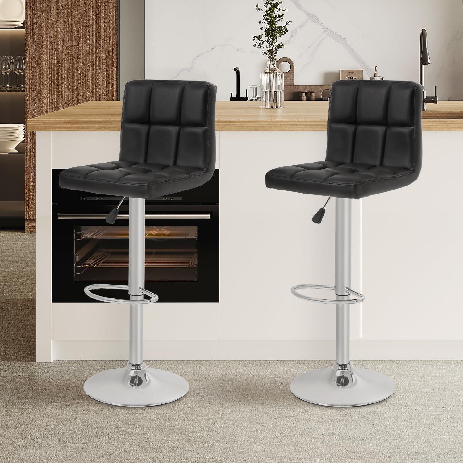 FDW Bar Stool Height Adjustable Swivel Stool with Back PU Leather Kitchen Counter Stools Set of 2 Dining Chairs