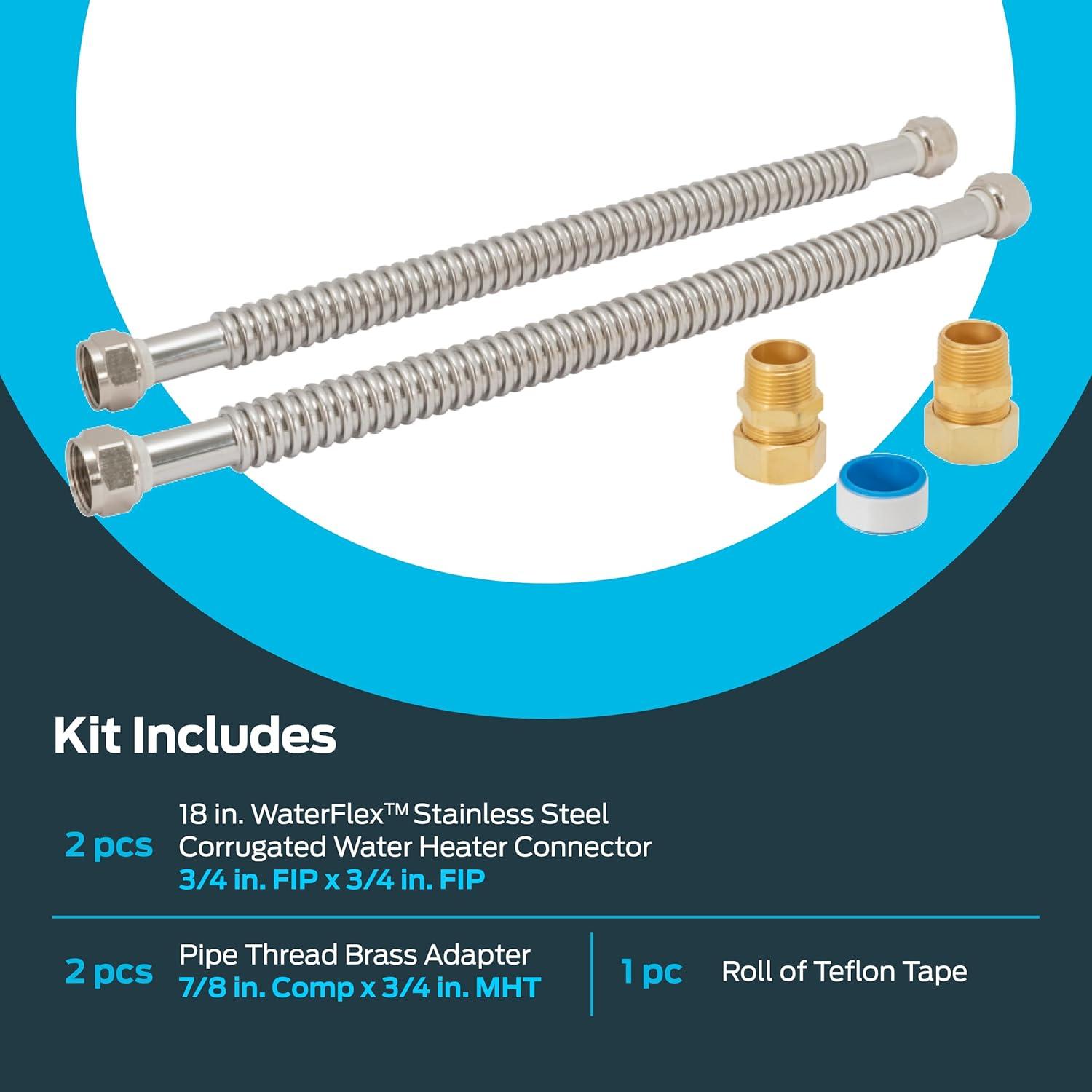 Eastman Electric Water Heater Installation Kit, 3/4 x 18 Inch Corrugated Stainless Steel Water Heater Connectors, 48281