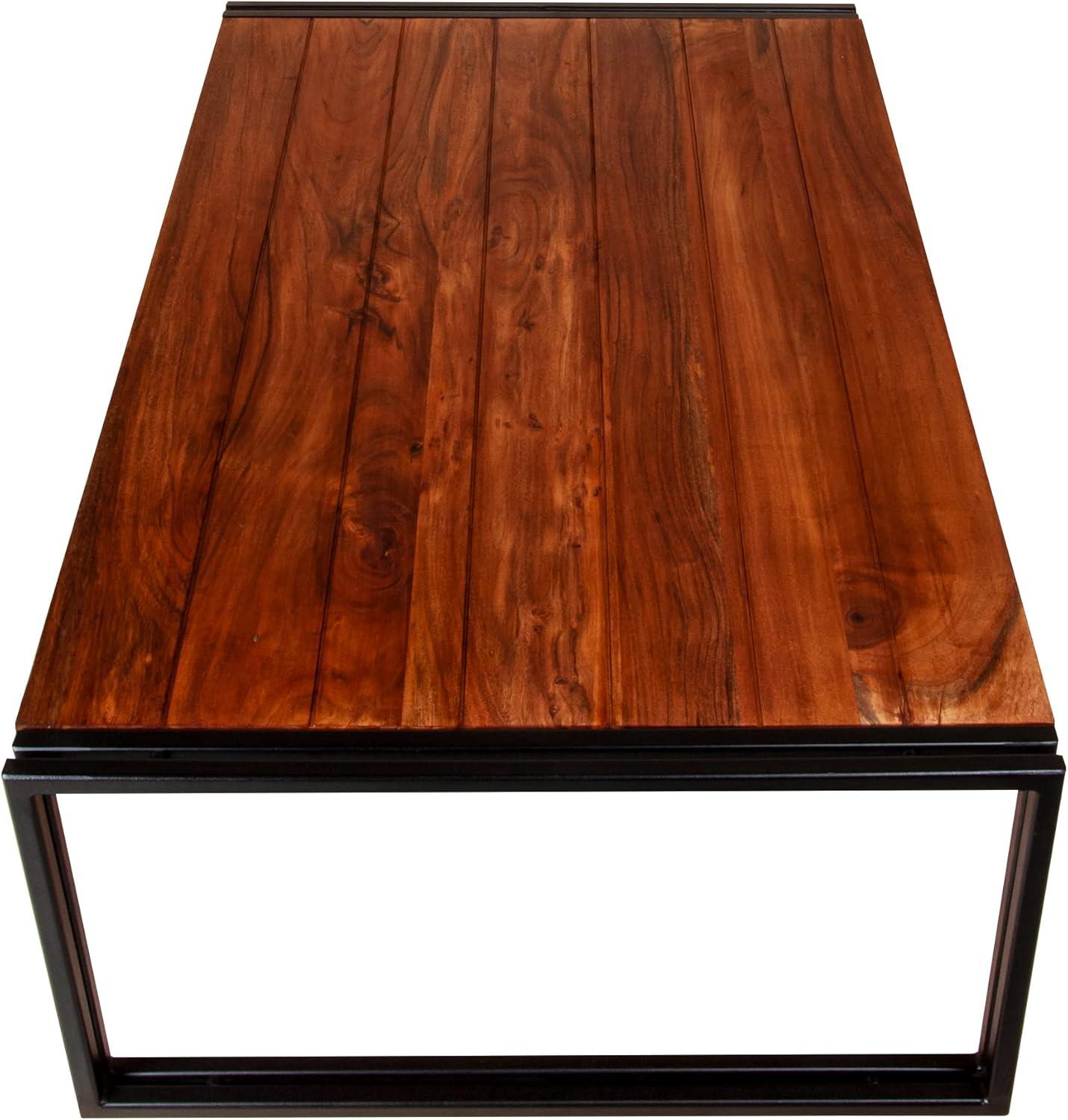 48 Inch Wooden Coffee Table with Double Metal Sled Base Brown and Black - Saltoro Sherpi