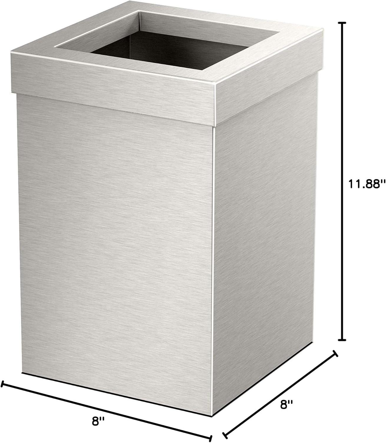 Elevate Stainless Steel 3-Gallon Wastebasket with Open Removable Lid |SquareOpen Top Trash Can with Padded Base
