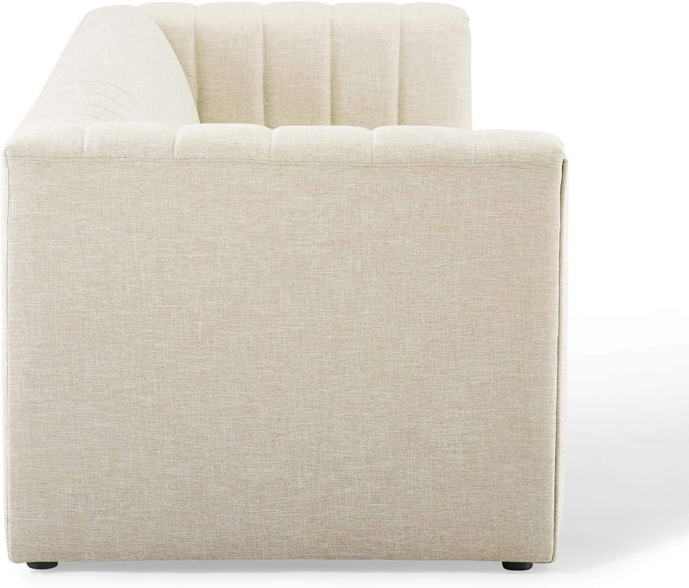 Reflection Beige Channel Tufted Fabric and Wood Sofa