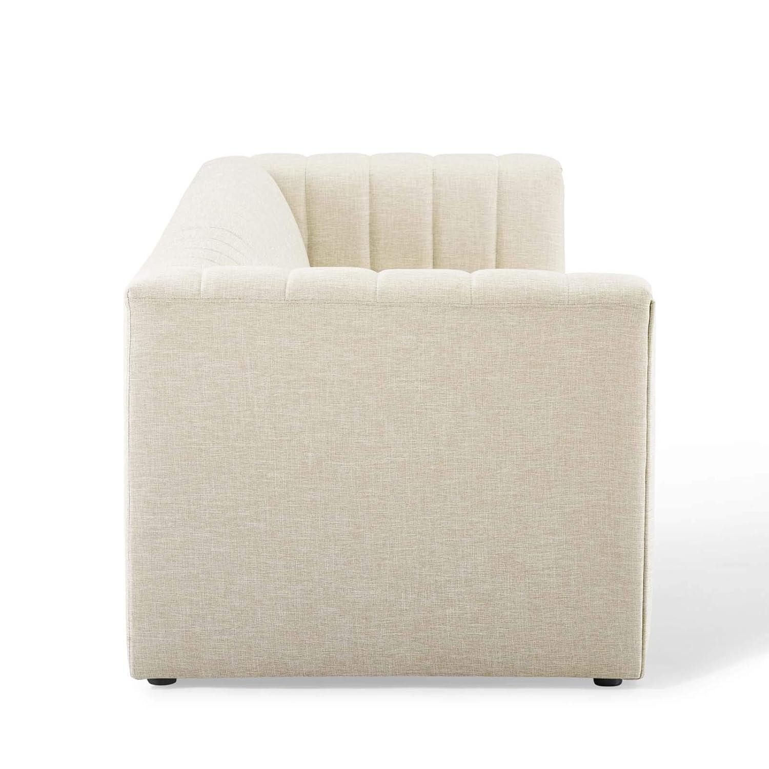 Reflection Beige Channel Tufted Fabric and Wood Sofa