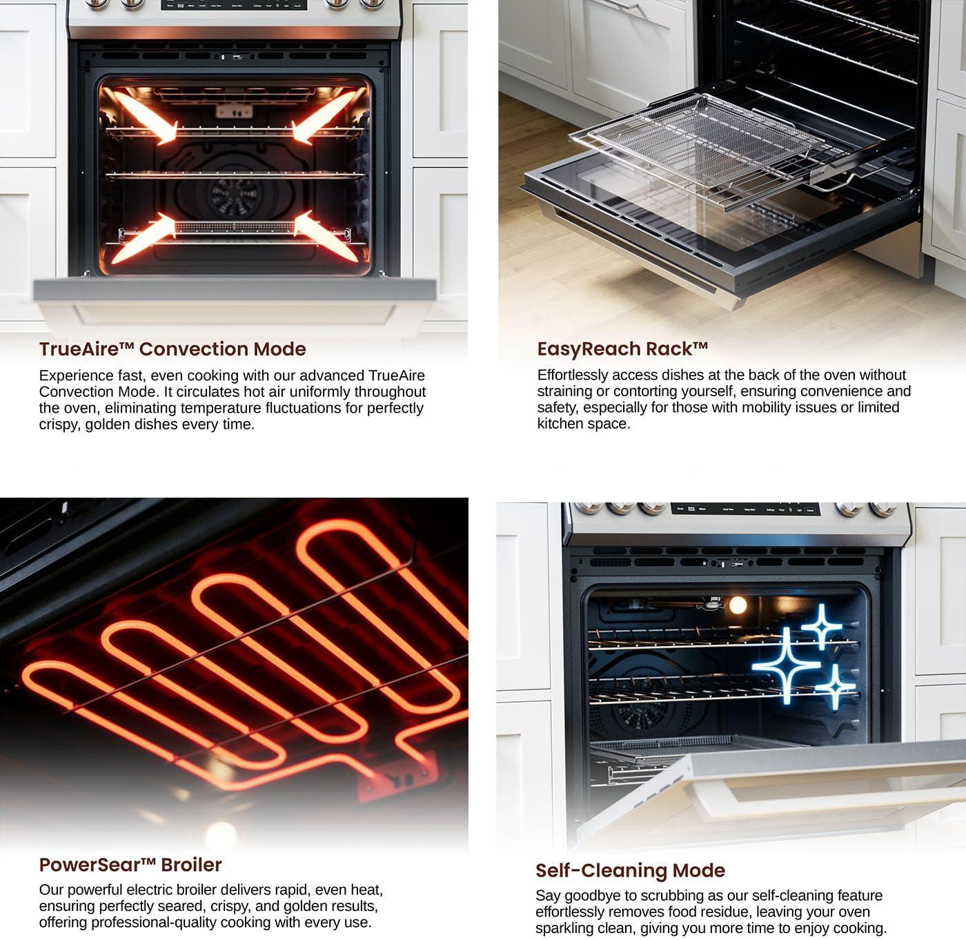 Rangaire RRI303GS 30" Glass Touch Induction Range Oven - Stainless Steel, Induction Burners, True Convection, Self Cleaning, Easy Reach Racks