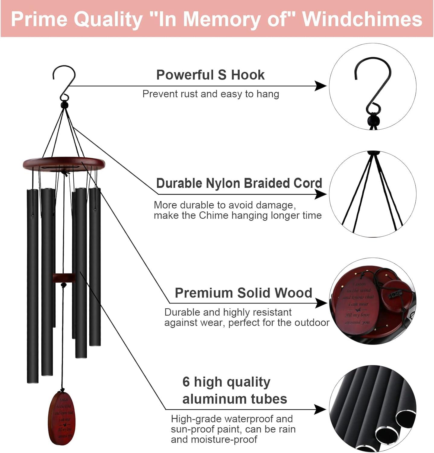 Sympathy Gifts for Loss of Loved One 32" Memorial Wind Chimes for Loss of Loved One Bereavement Condolence Gifts Sympathy Windchimes Memory Wind Chime with Memorial Card