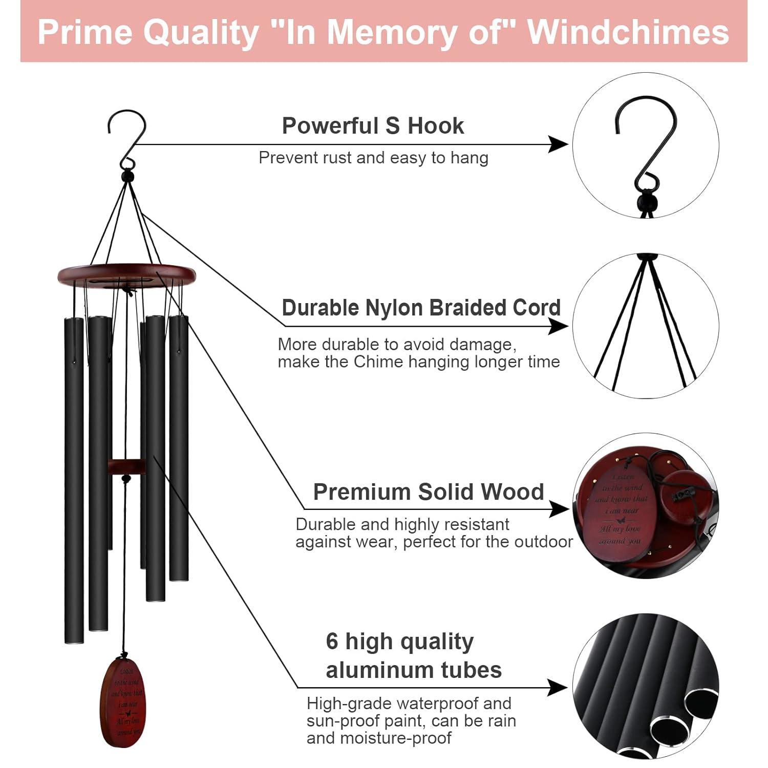 Sympathy Gifts for Loss of Loved One 32" Memorial Wind Chimes for Loss of Loved One Bereavement Condolence Gifts Sympathy Windchimes Memory Wind Chime with Memorial Card
