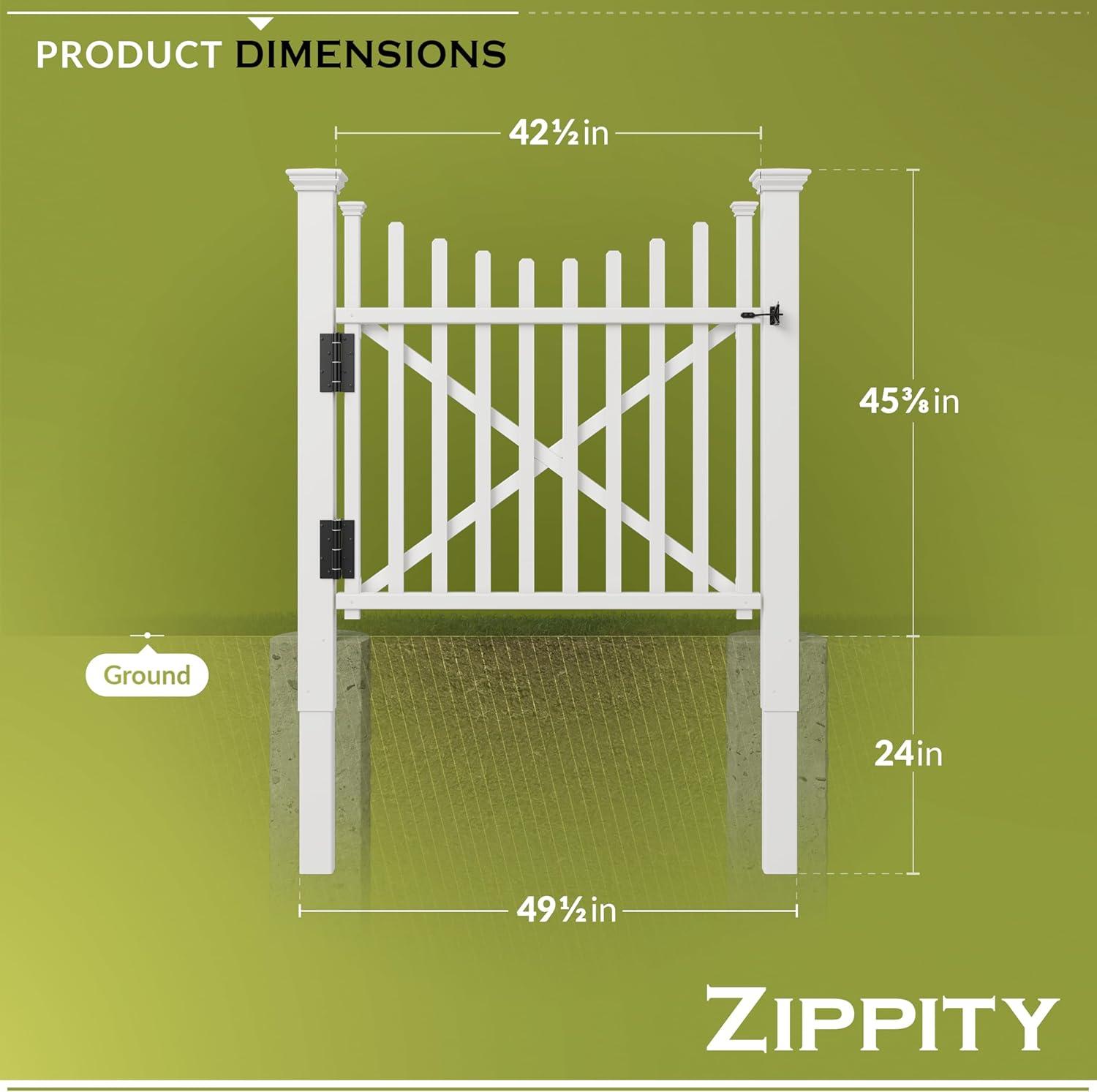 Zippity Outdoor Products 3.8ft H x 4.1ft W (1 Gate) Zippity Manchester Gate Kit, White Vinyl Picket Fence Gate Kit for Manchester Fence Panels, Gate for Backyard, Patio, Outdoor, & Garden Fence, ZP19019