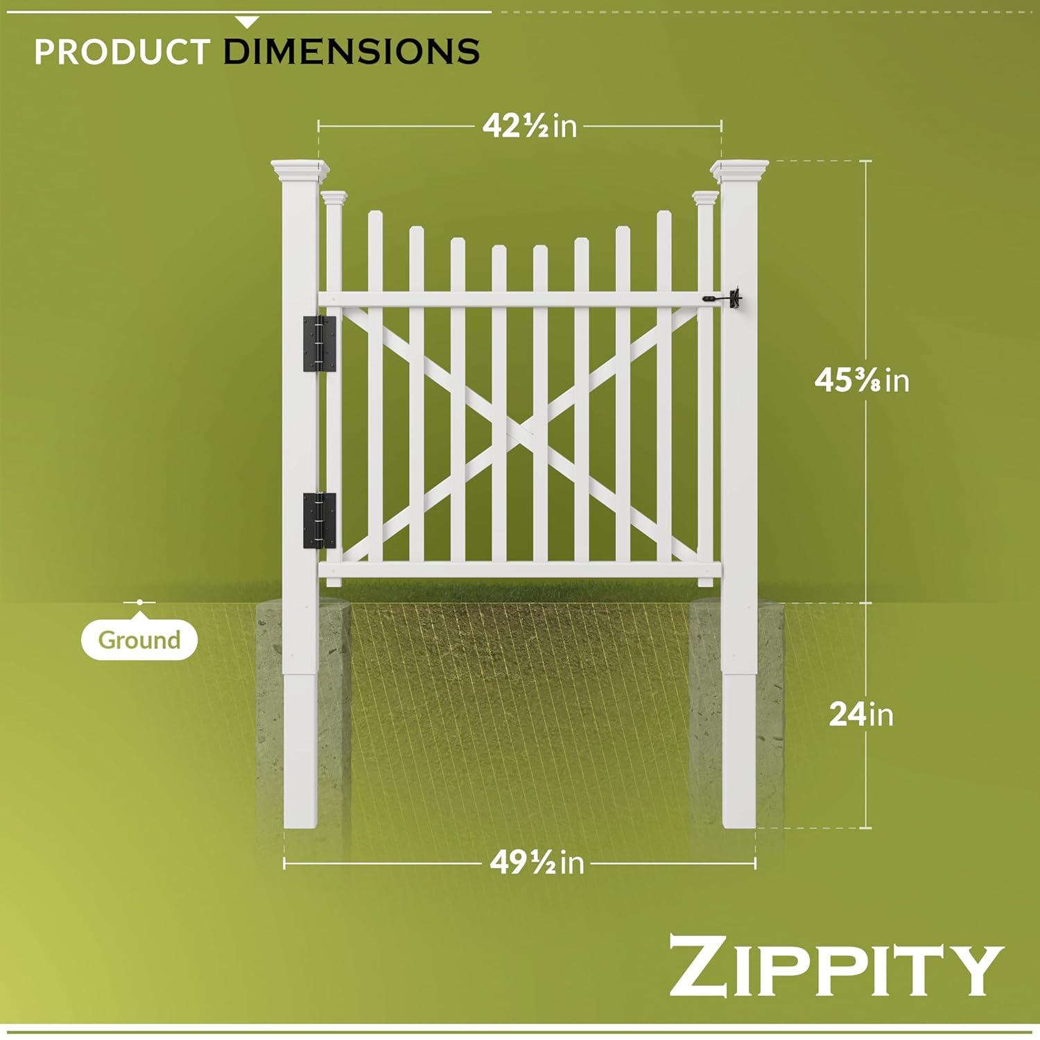Zippity Outdoor Products 3.8ft H x 4.1ft W (1 Gate) Zippity Manchester Gate Kit, White Vinyl Picket Fence Gate Kit for Manchester Fence Panels, Gate for Backyard, Patio, Outdoor, & Garden Fence, ZP19019